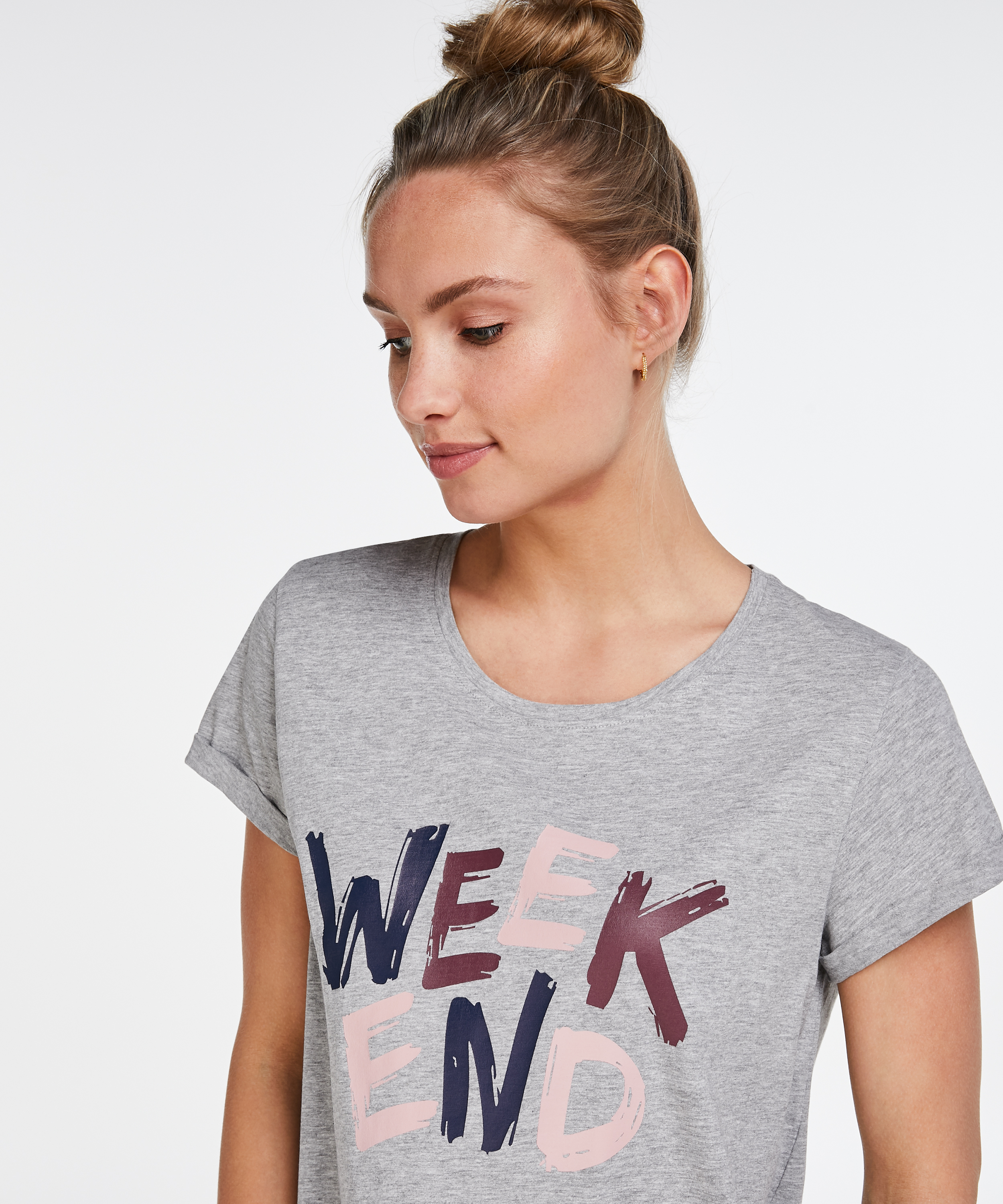 Chemise de nuit à encolure arrondie, Gris, main