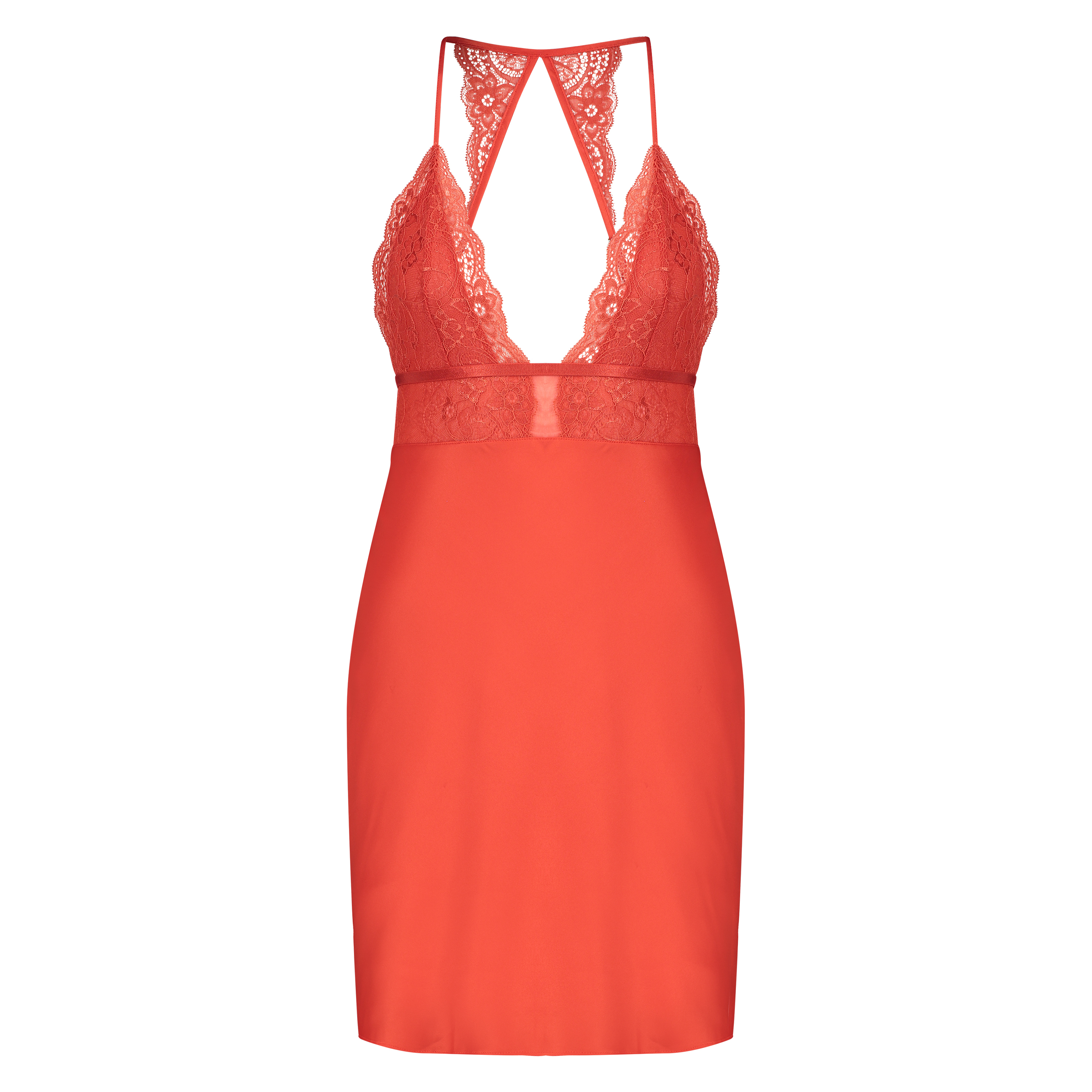 Nuisette en dentelle satin&eacute;e, Rouge, main