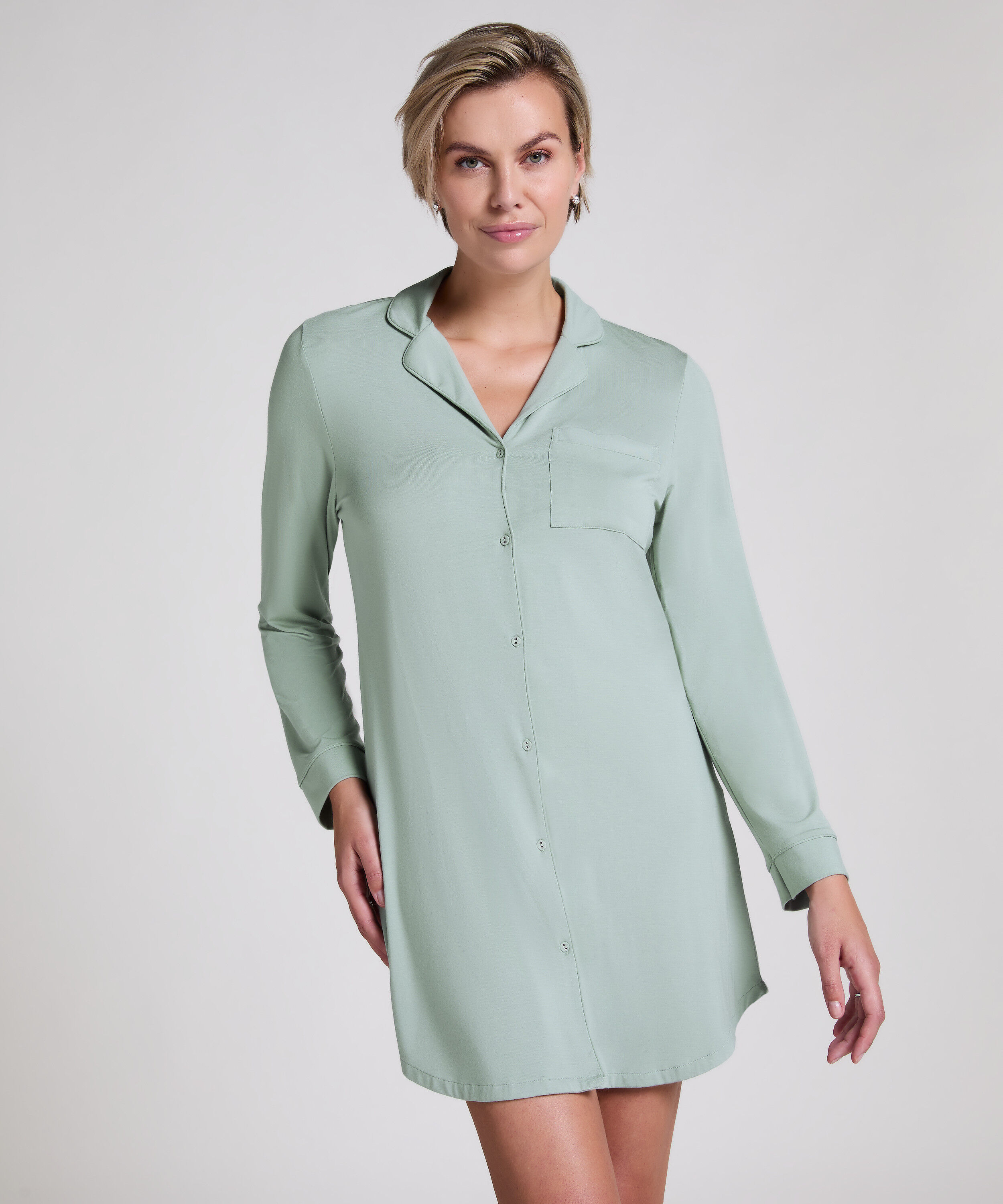 Robe-chemise &agrave; manches longues en jersey Essential, Vert