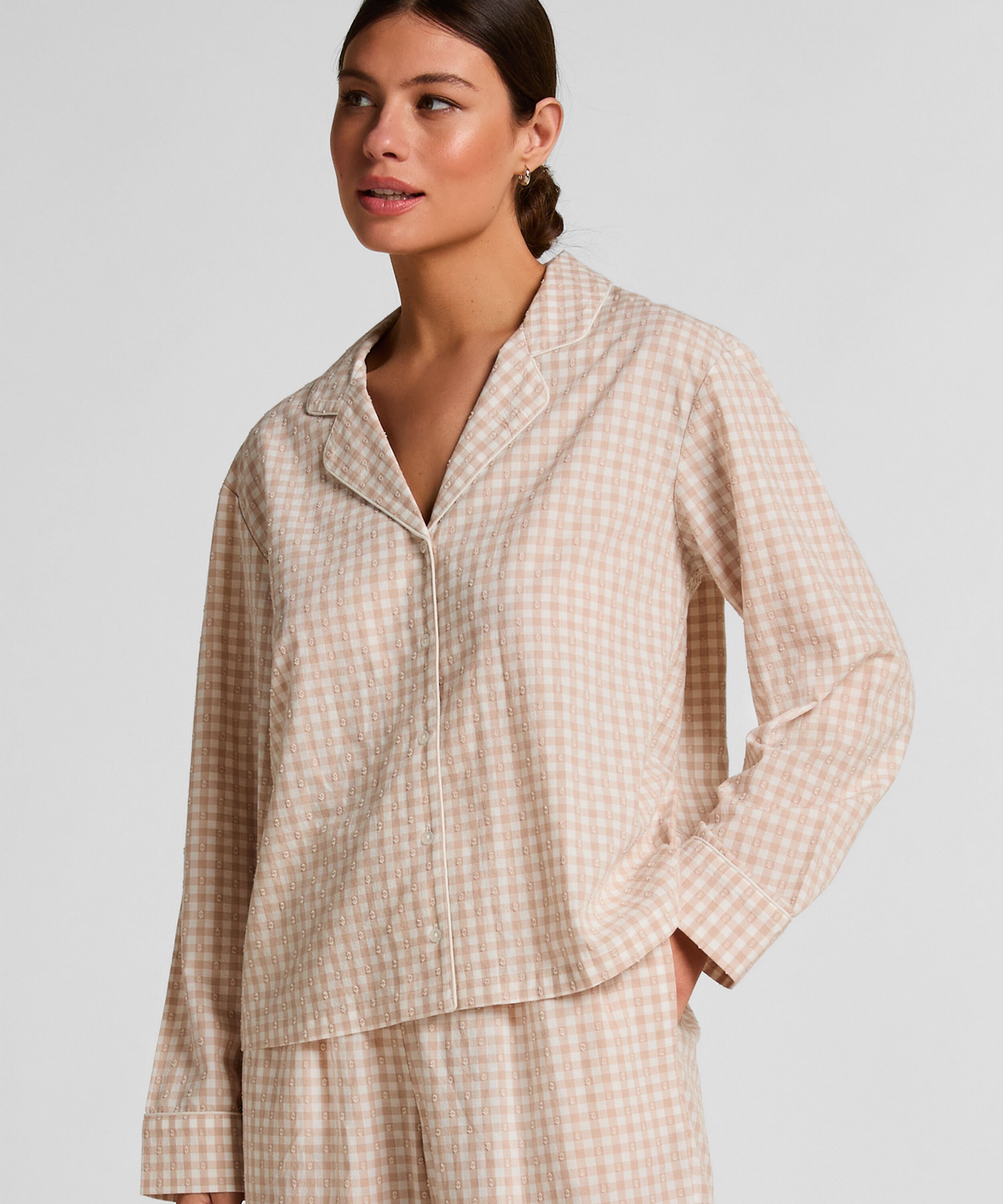 Veste de Pyjama Dobby en Coton Tissé