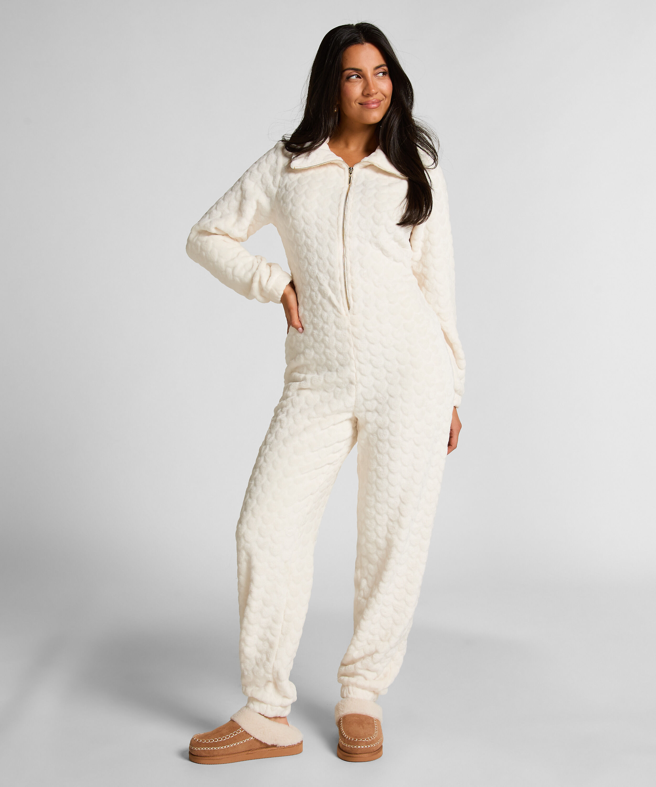 Combinaison de pyjama torsadée à fermeture éclair, Blanc