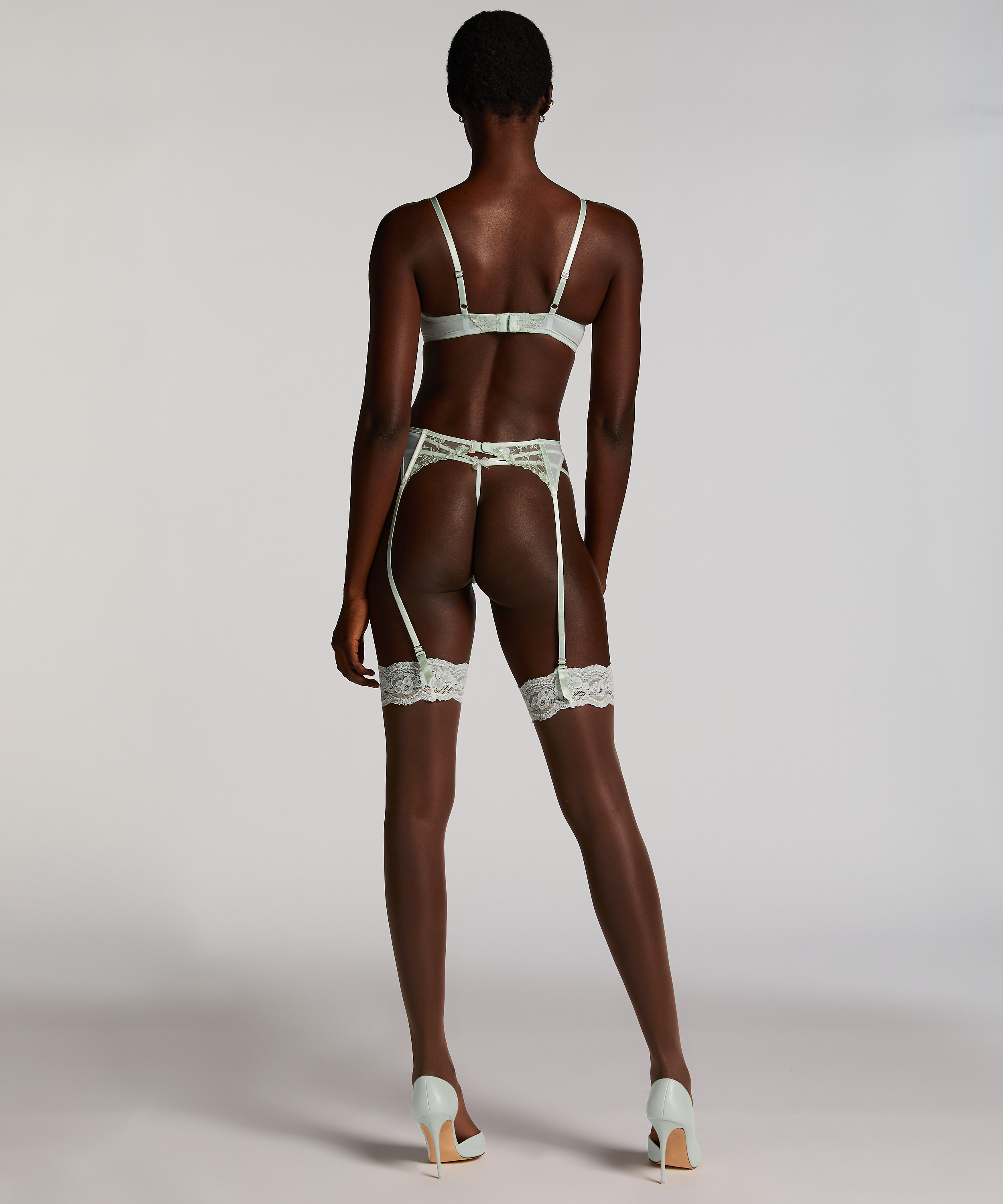 Bas Autofixant 15 Denier Fancy Lace Top, Vert, main