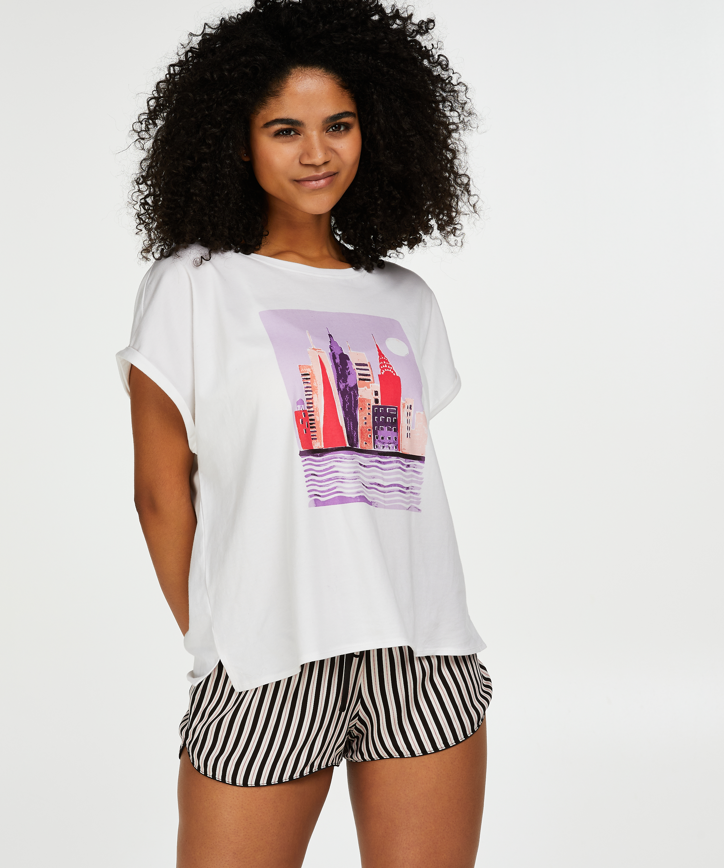 Haut de pyjama à manches courtes, Blanc, main