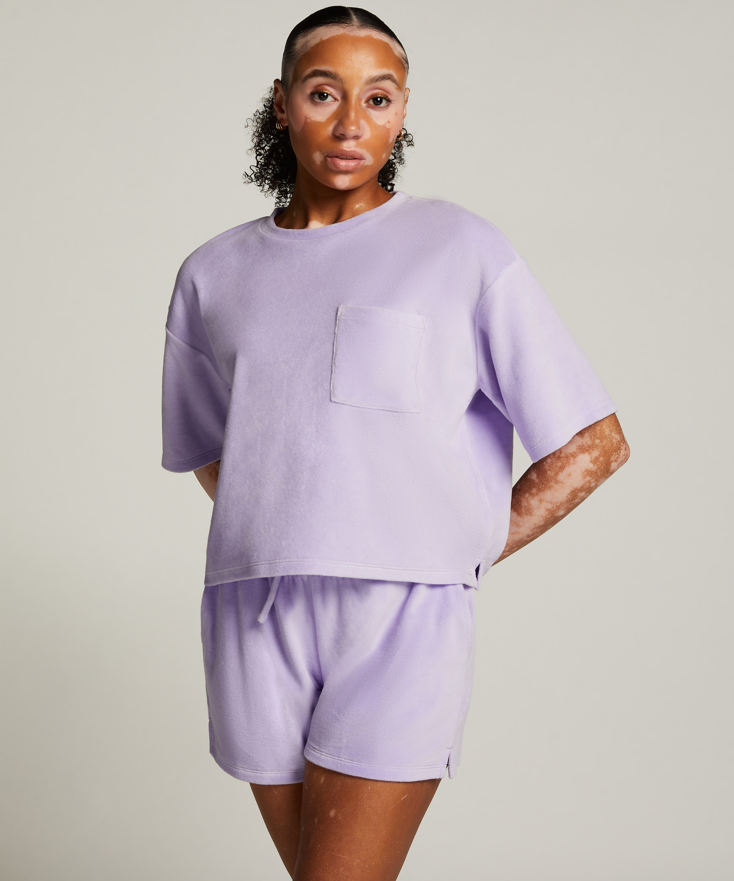 Top velours manches courtes, Violet, main