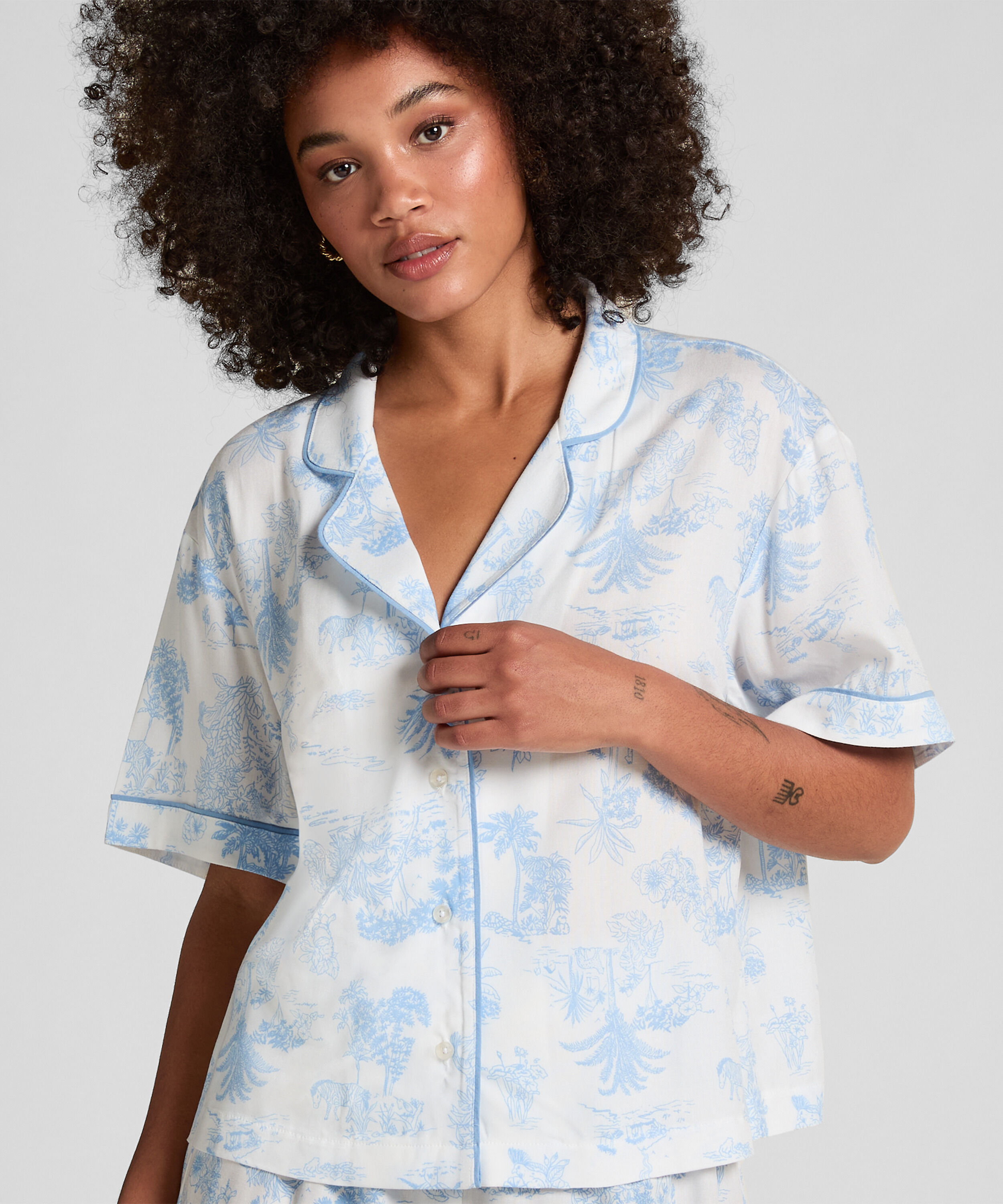 Veste tissée à manches courtes, Bleu Veste tissée à manches courtes, Bleu