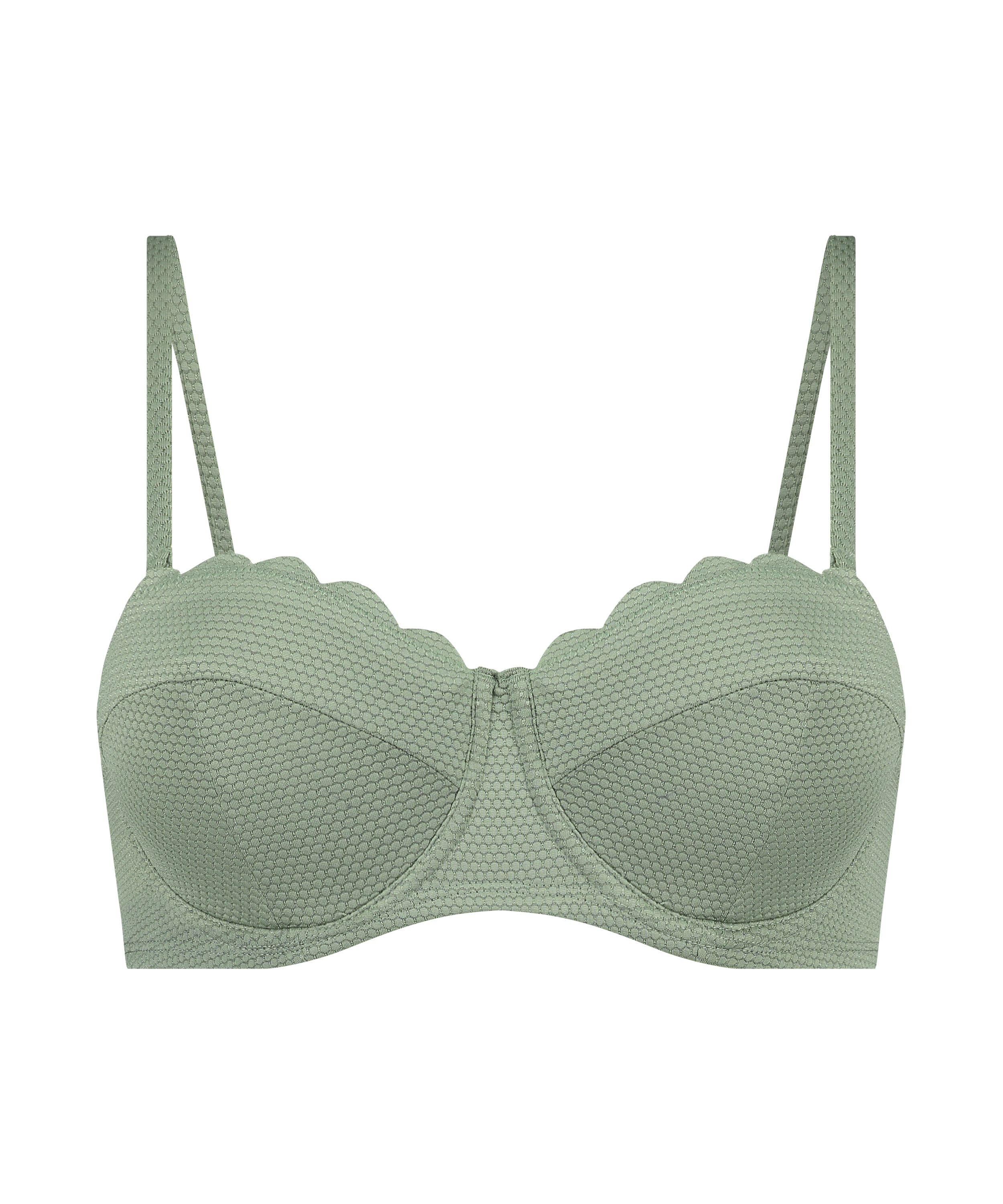 Haut de bikini sans bretelles préformé à armatures Scallop Taille E +, Vert, main