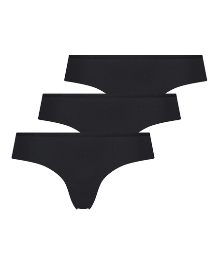 Lot de 3 slips brésiliens invisibles, Noir