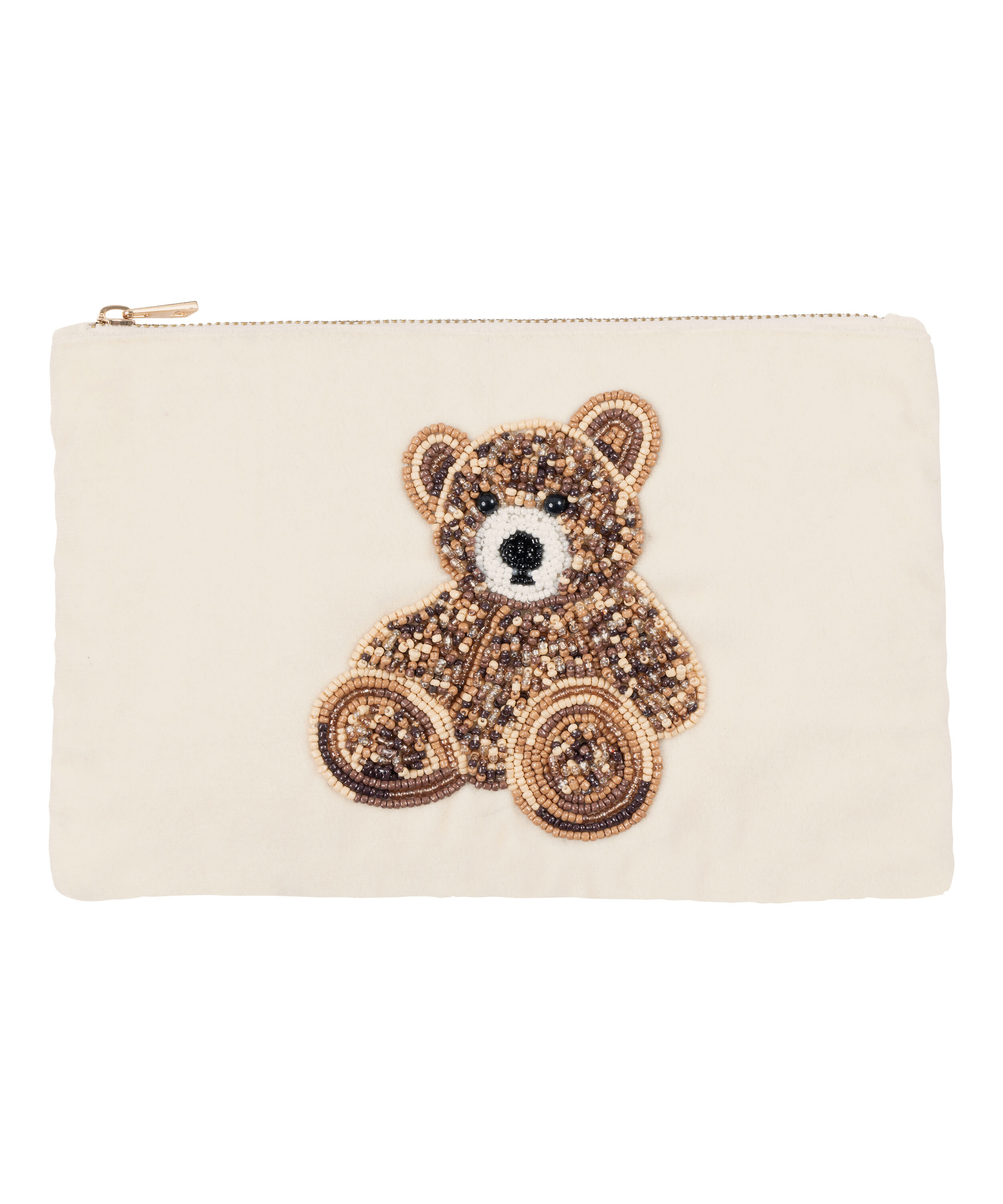 Pochette perl&eacute;e ours, Beige