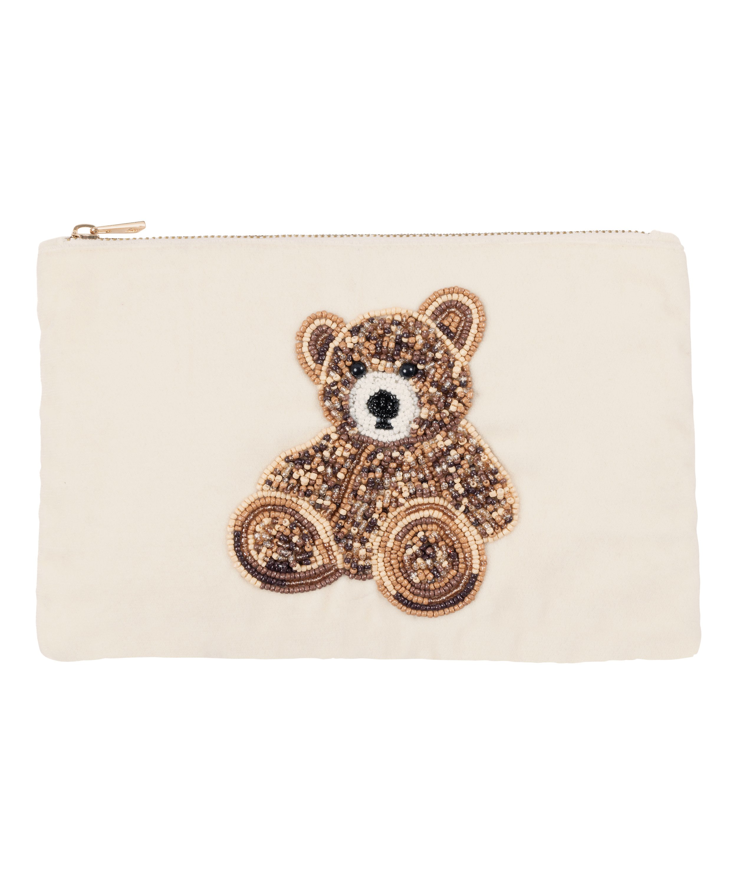 Pochette perlée ours, Beige, main