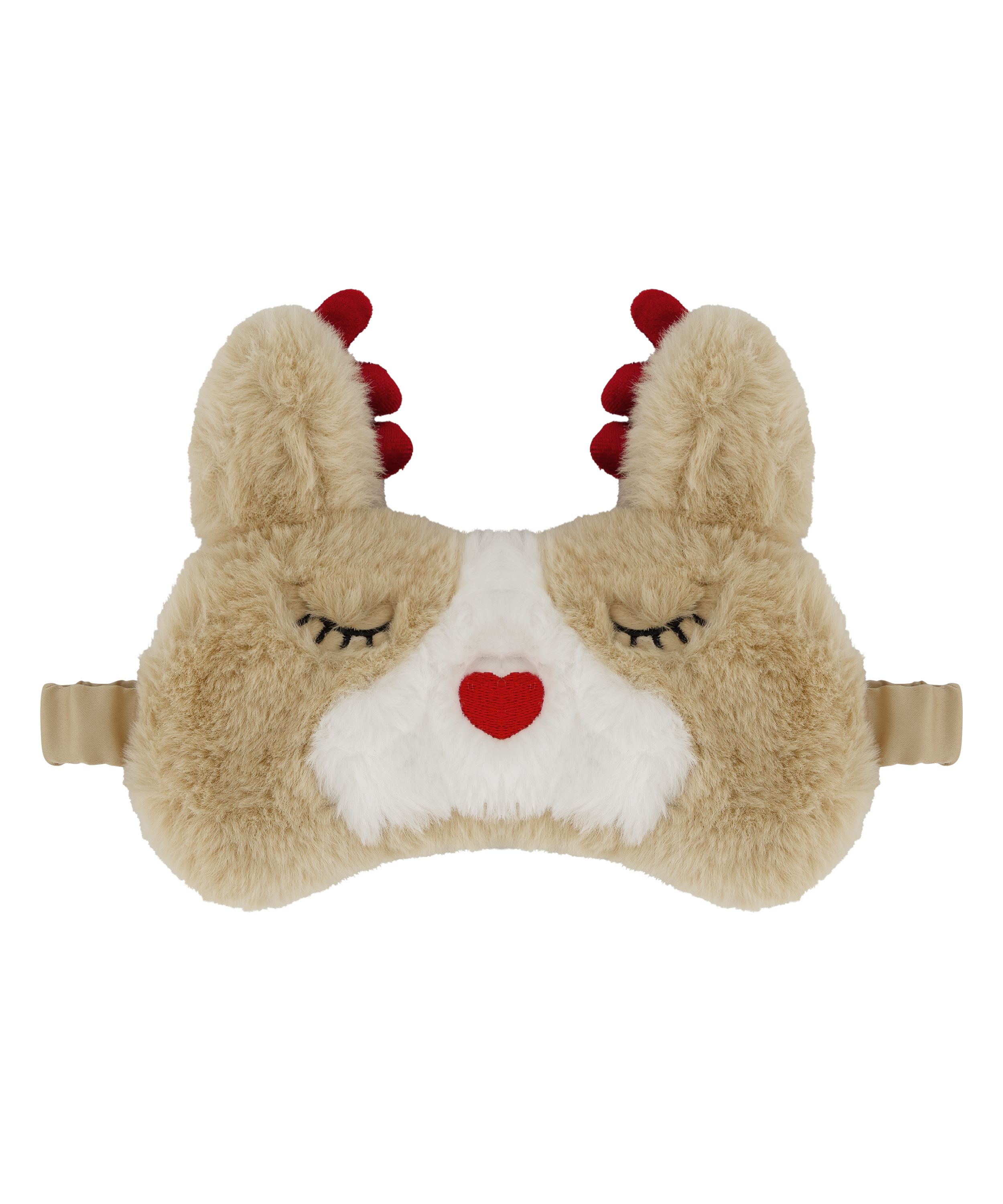 Masque de nuit fausse fourrure, Beige, main