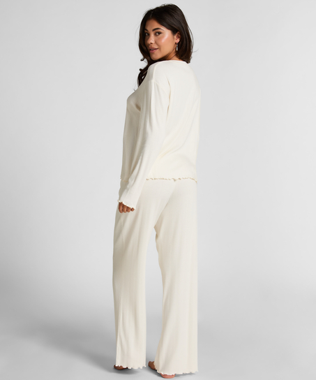 Pyjama Pant Loose Pointelle, Blanc