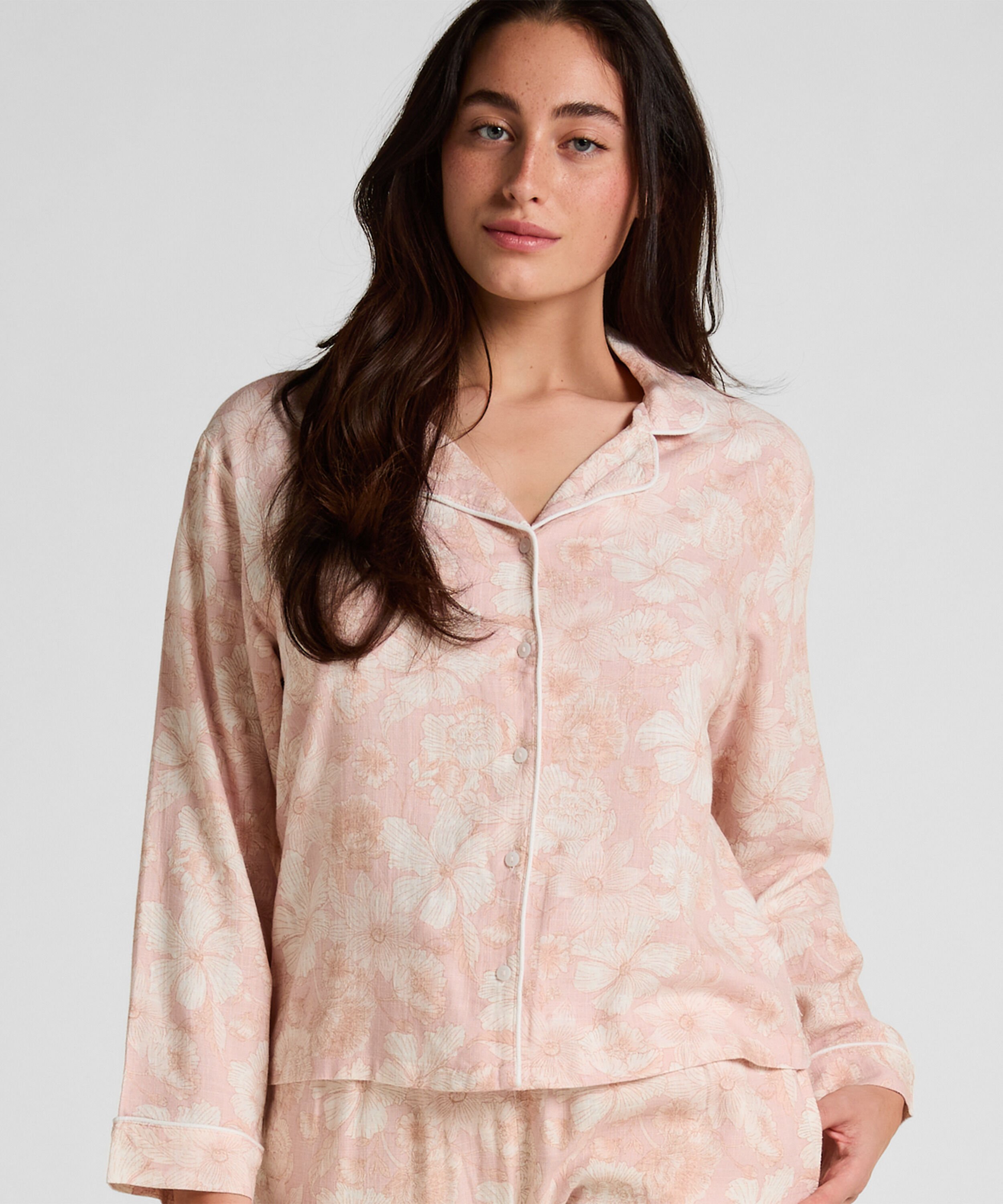 Veste de Pyjama en Lin à Fleurs, Rose