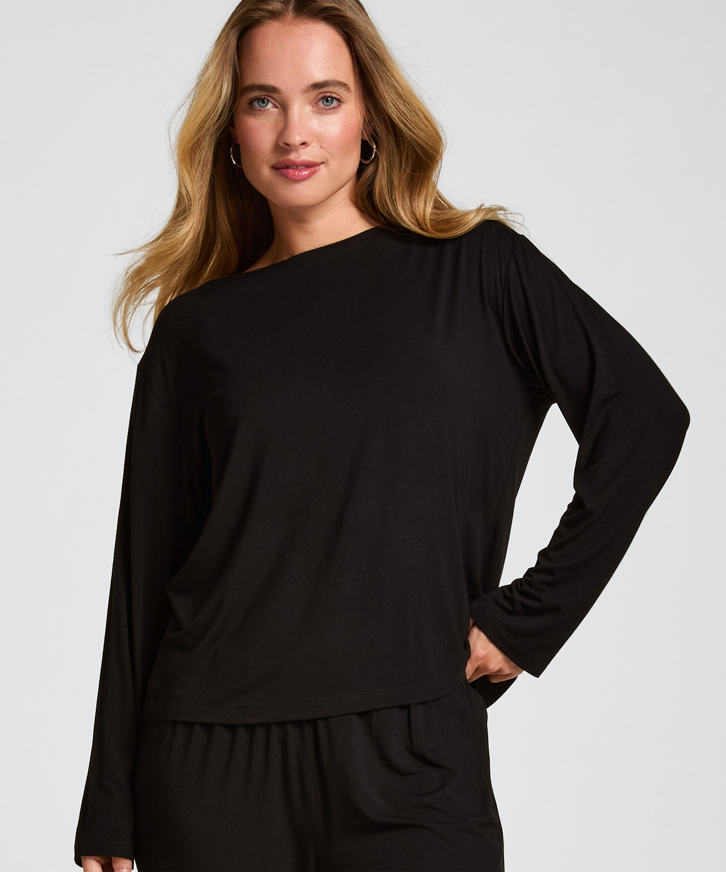 Haut de Pyjama Manches Longues Jersey, Noir