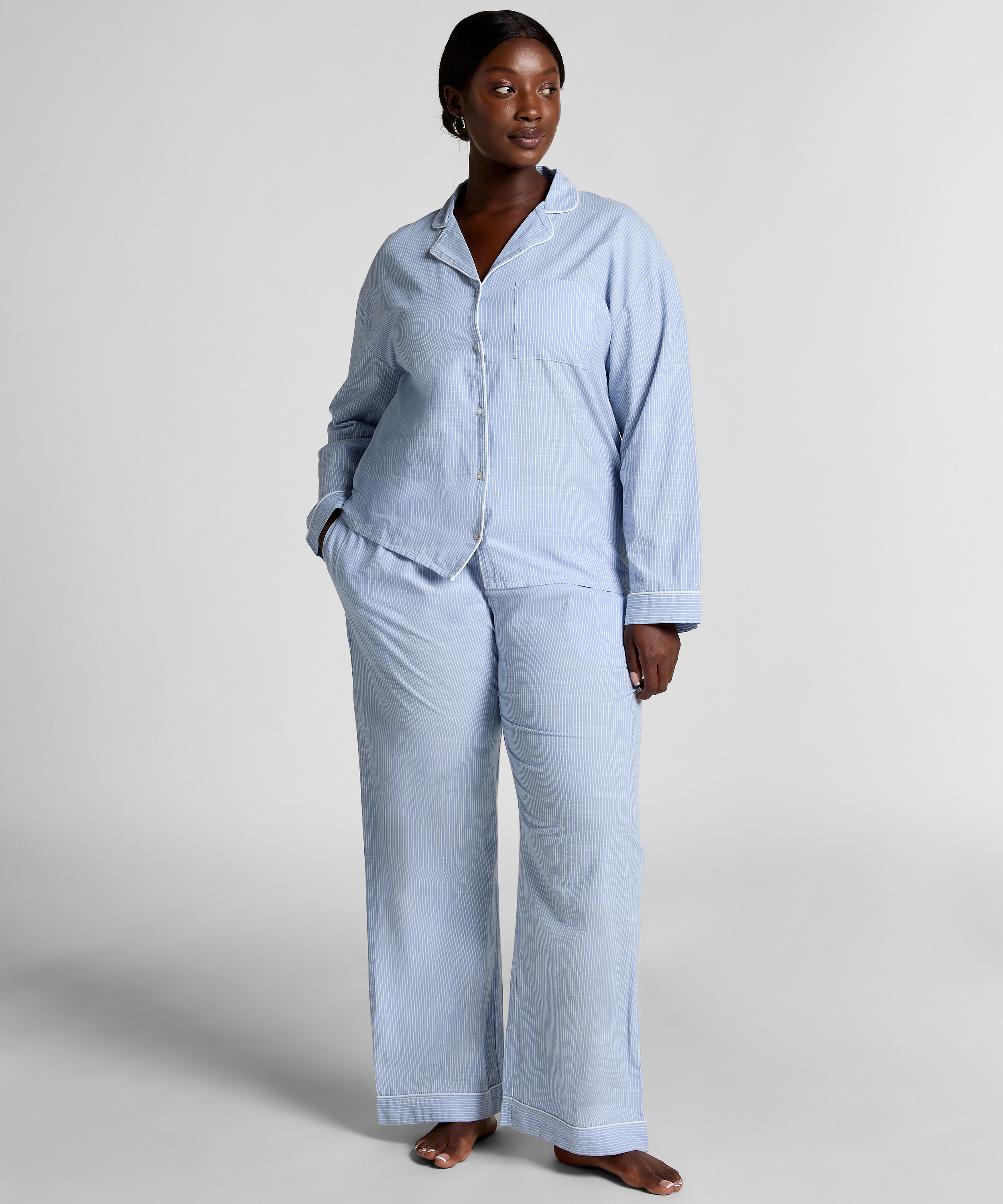 Pantalon en coton, Bleu, main