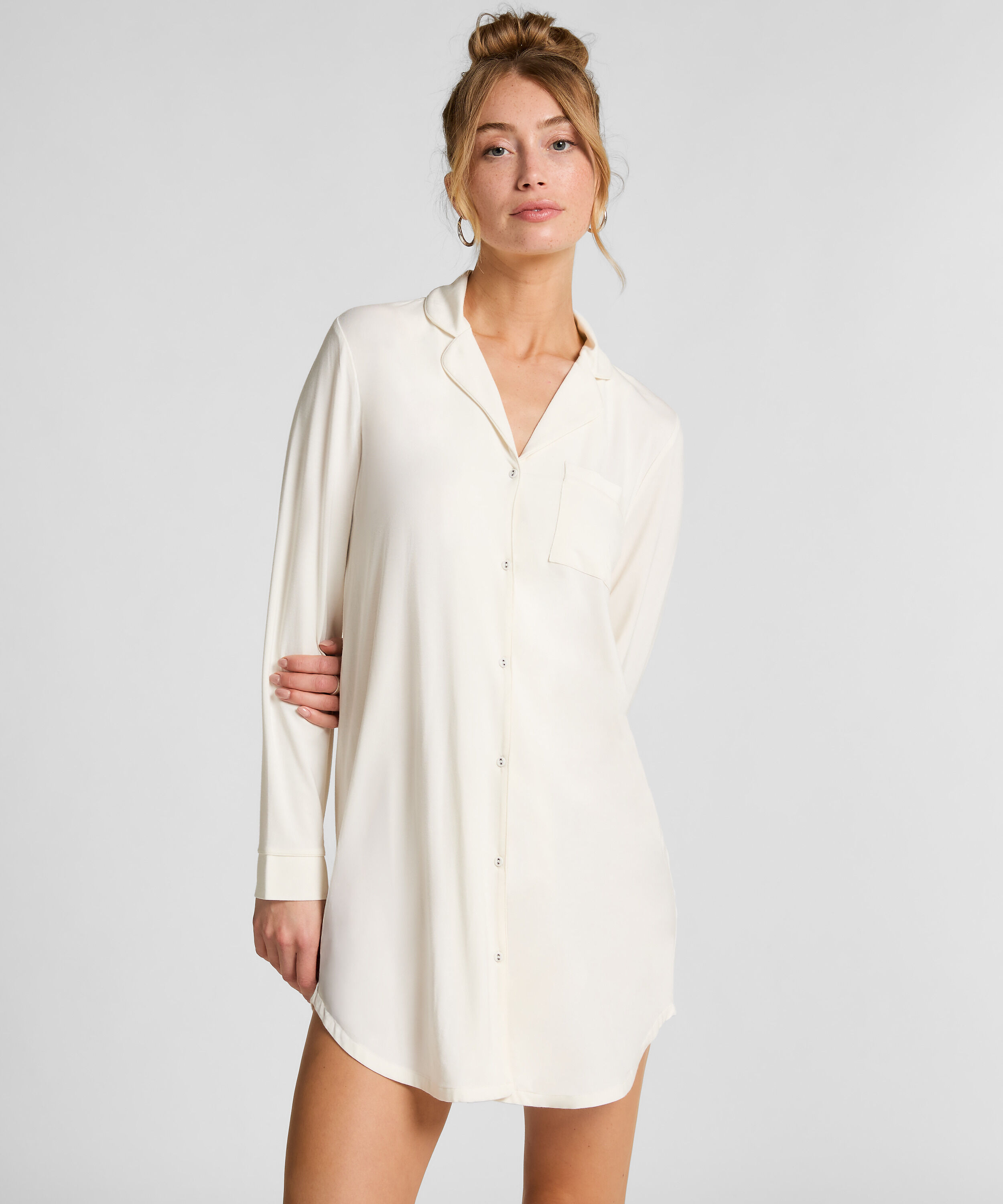 Robe-chemise à manches longues en jersey Essential, Blanc Robe-chemise à manches longues en jersey Essential, Blanc