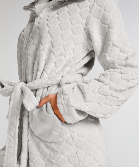 Peignoir en molleton avec fermeture éclair, Gris