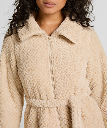 Robe de chambre en polaire à fermeture éclair, Blanc