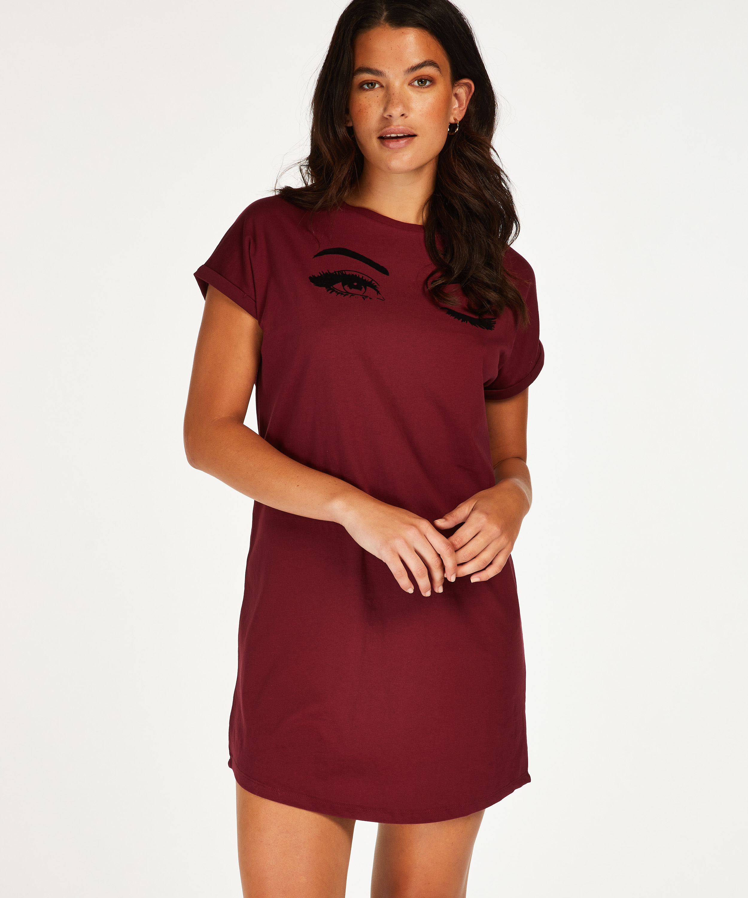 Chemise de nuit col rond, Rouge, main