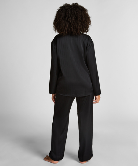 Pantalon à rayures en satin, Noir