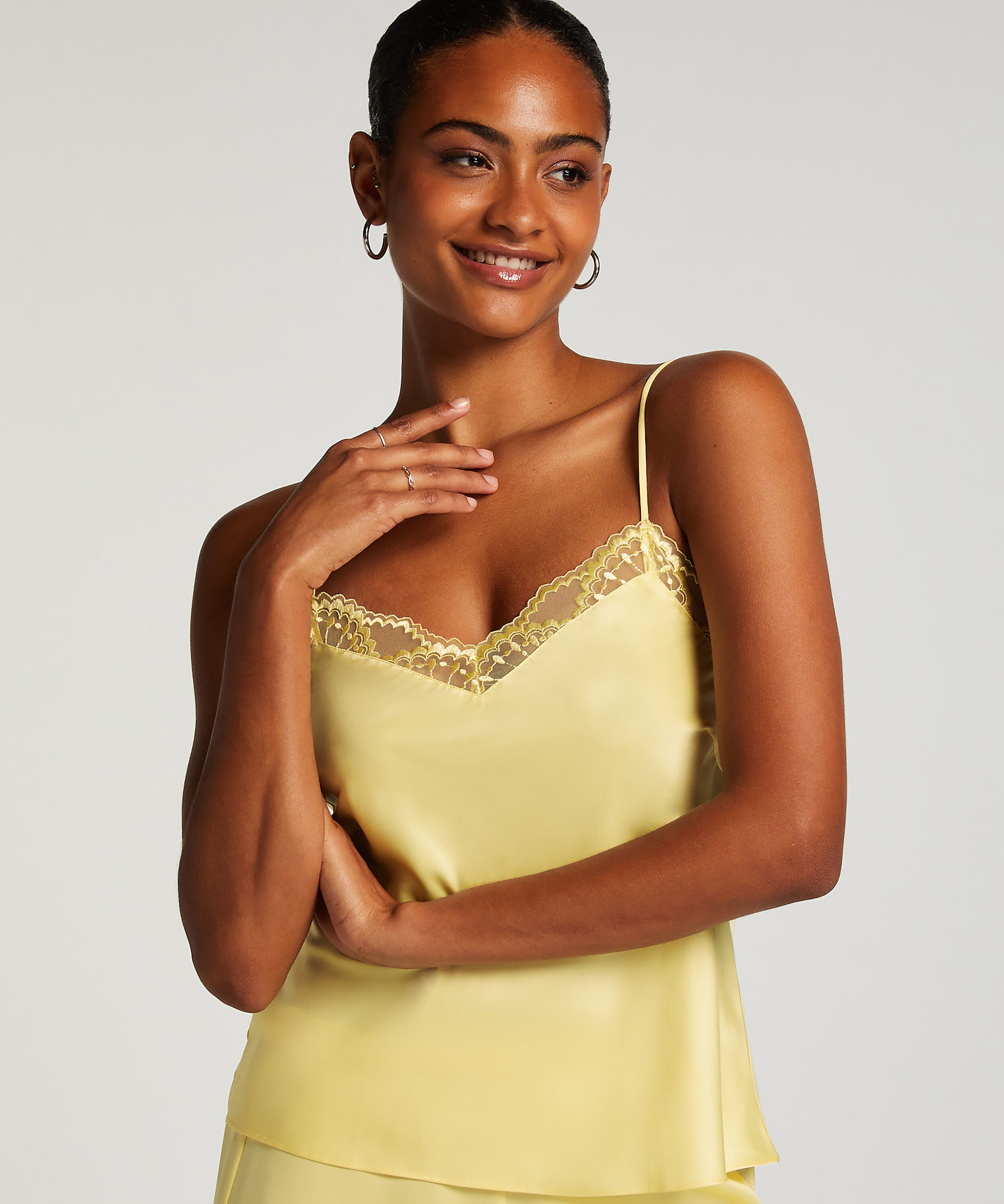 Haut de camisole Satin Dentelle, Jaune Haut de camisole Satin Dentelle, Jaune