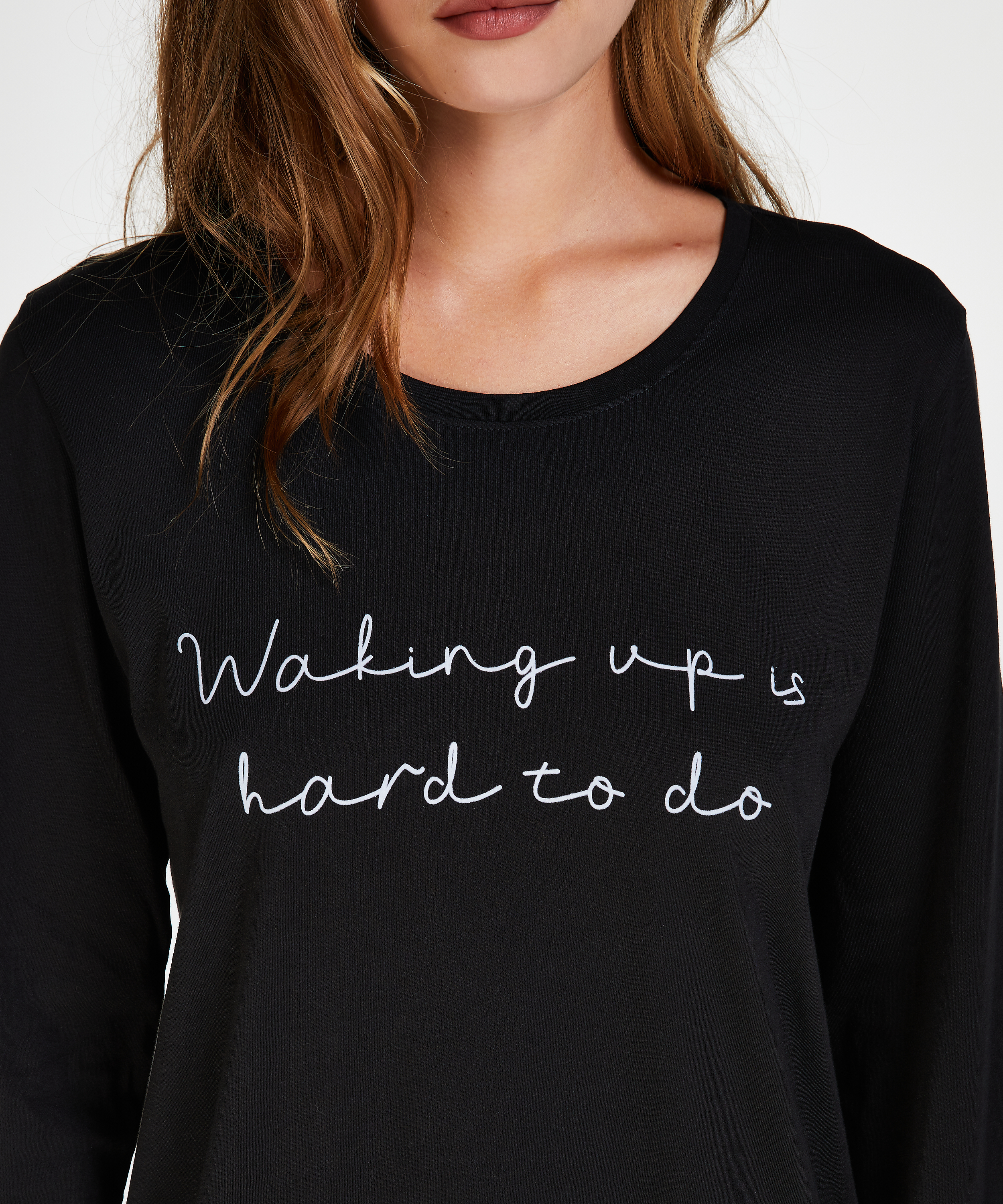 Chemise de nuit à décolleté arrondi, Noir, main