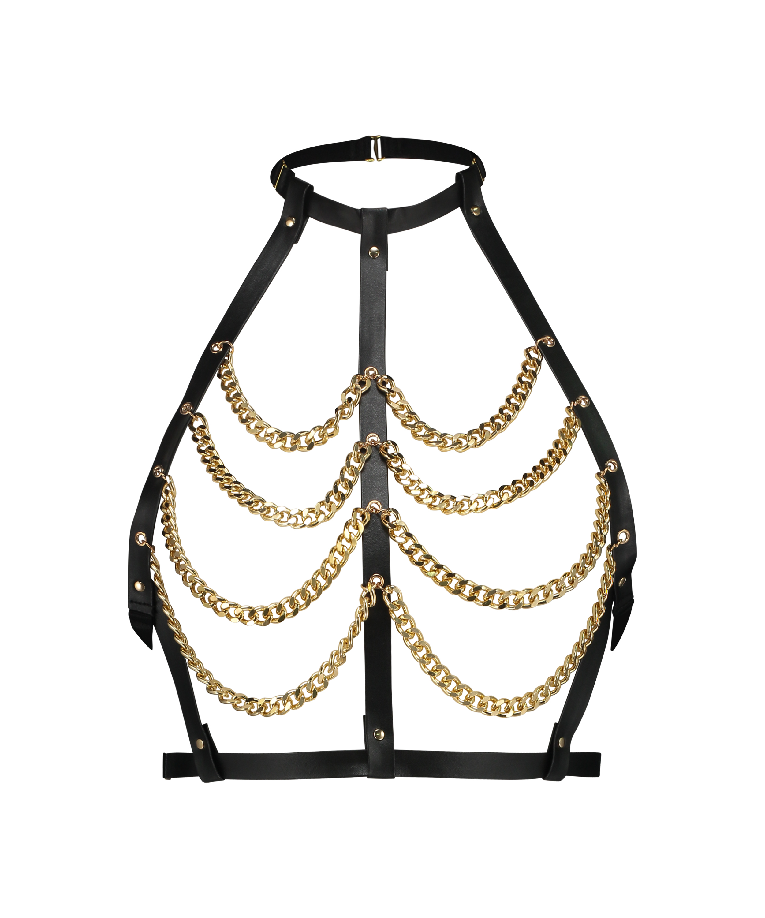 Brassière à chaînes en cuir synthétique, Noir, main