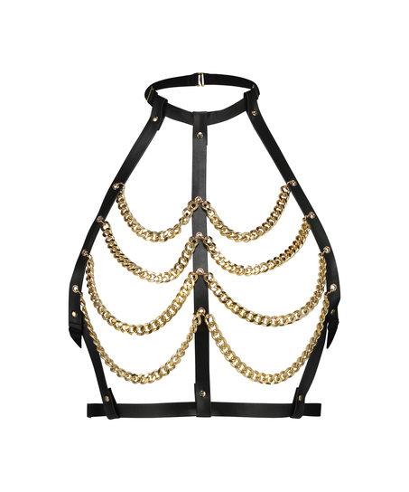 Brassière à chaînes en cuir synthétique, Noir