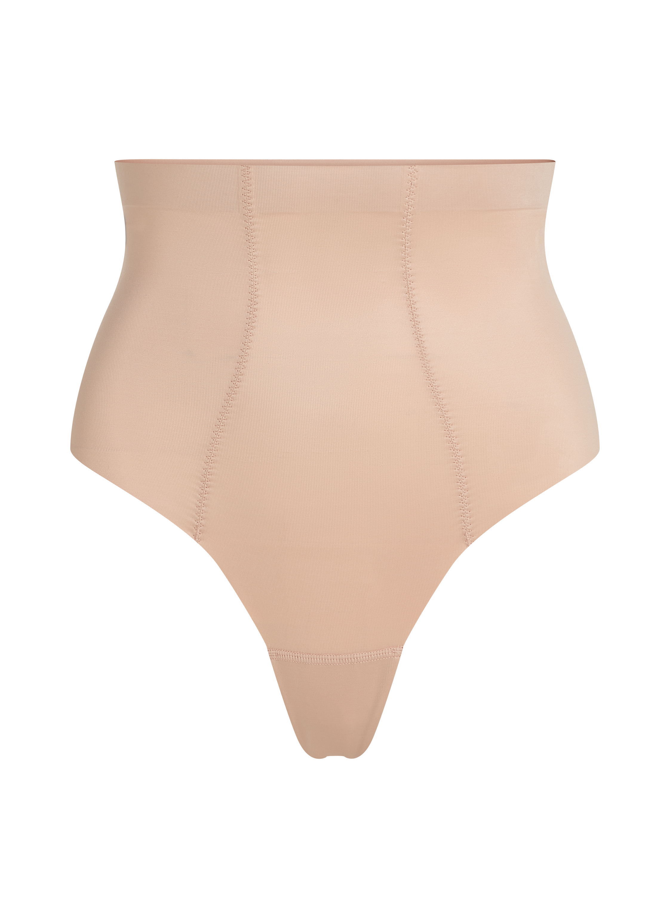 String taille haute avec gaine sculptante en dentelle scuba, Beige, main