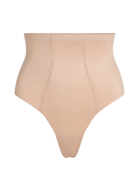 String taille haute avec gaine sculptante en dentelle scuba, Beige