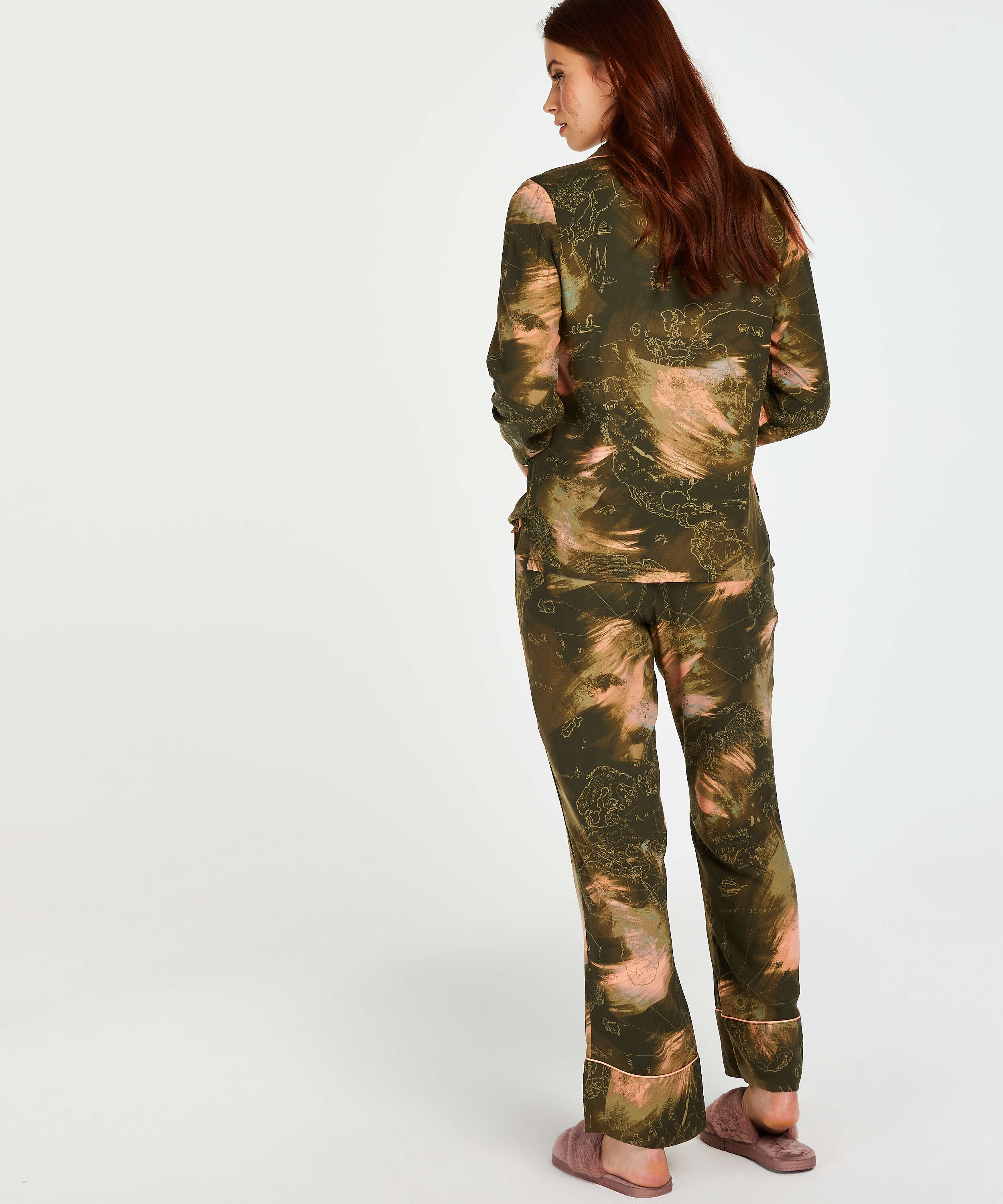 Haut de pyjama &agrave; manches longues World Map, Vert, main