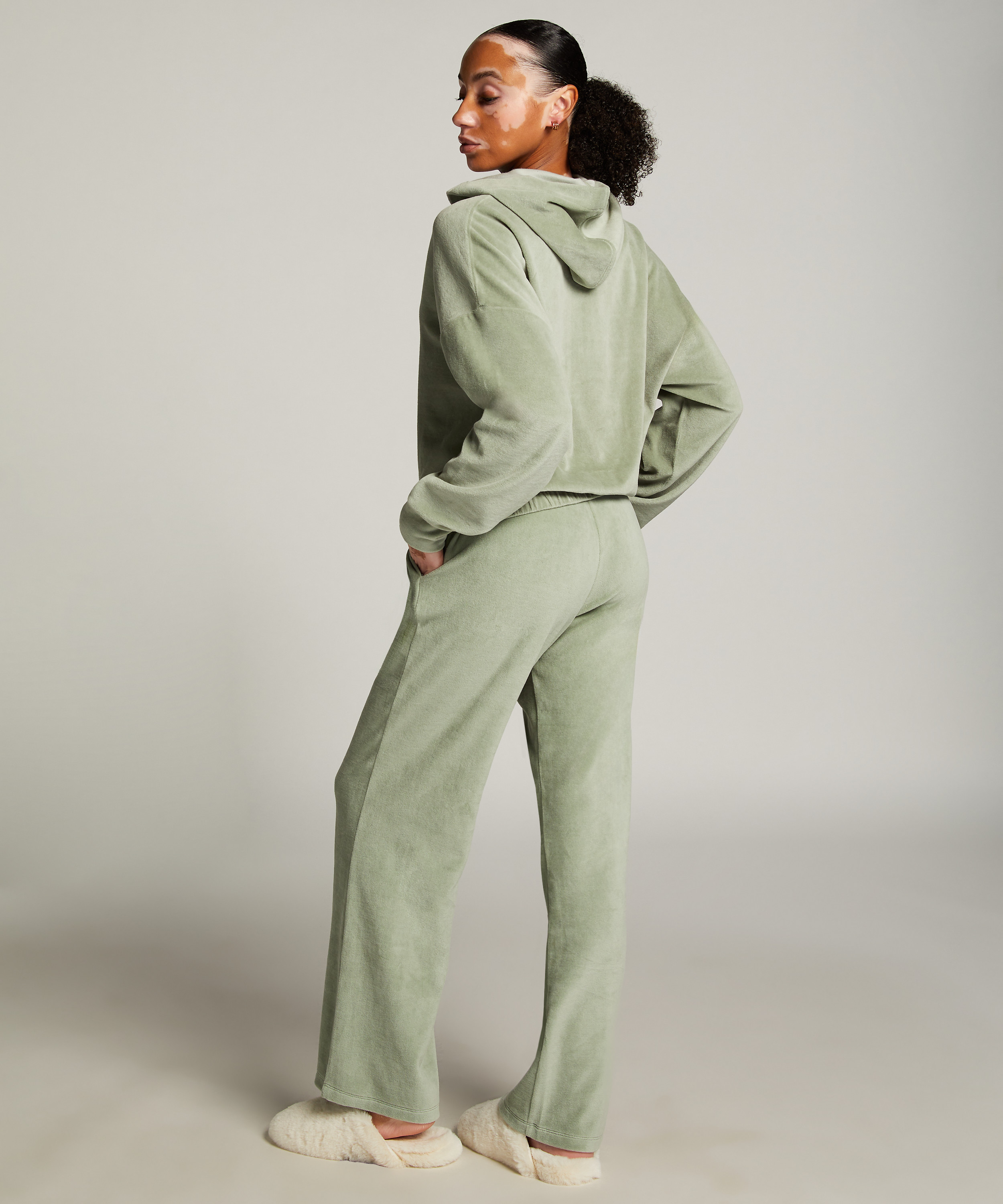 Pantalon de pyjama velours, Vert, main
