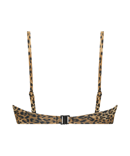 Haut de bikini push-up rembourré sans bretelles Leopard, Marron