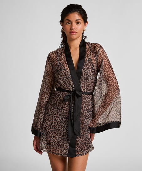 Kimono en maille léopard, Noir