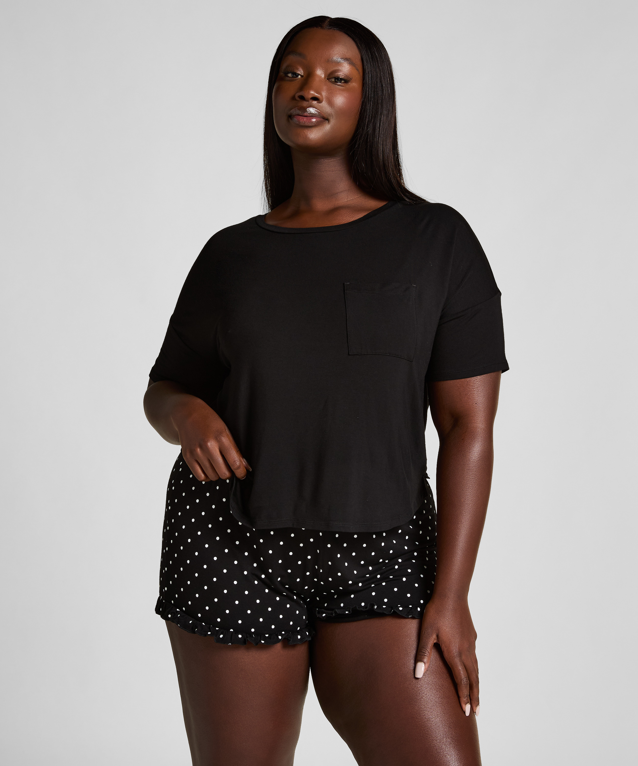 Ensemble de pyjama court, Noir, main