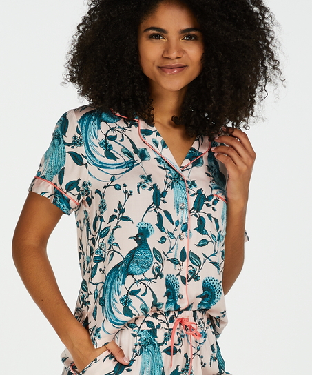 Veste de pyjama manches courtes Woven, Rose