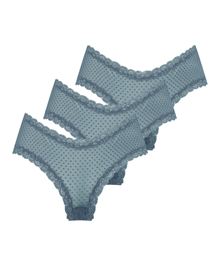 Lot de 3 slips brésiliens en forme de V en mesh, Bleu
