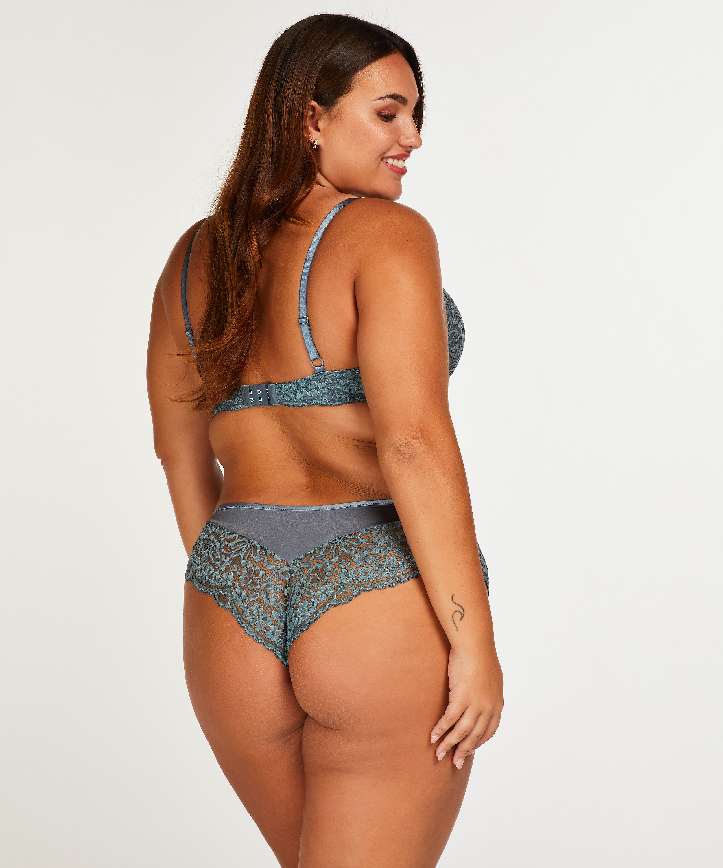 Slip brésilien Rose, Bleu, main