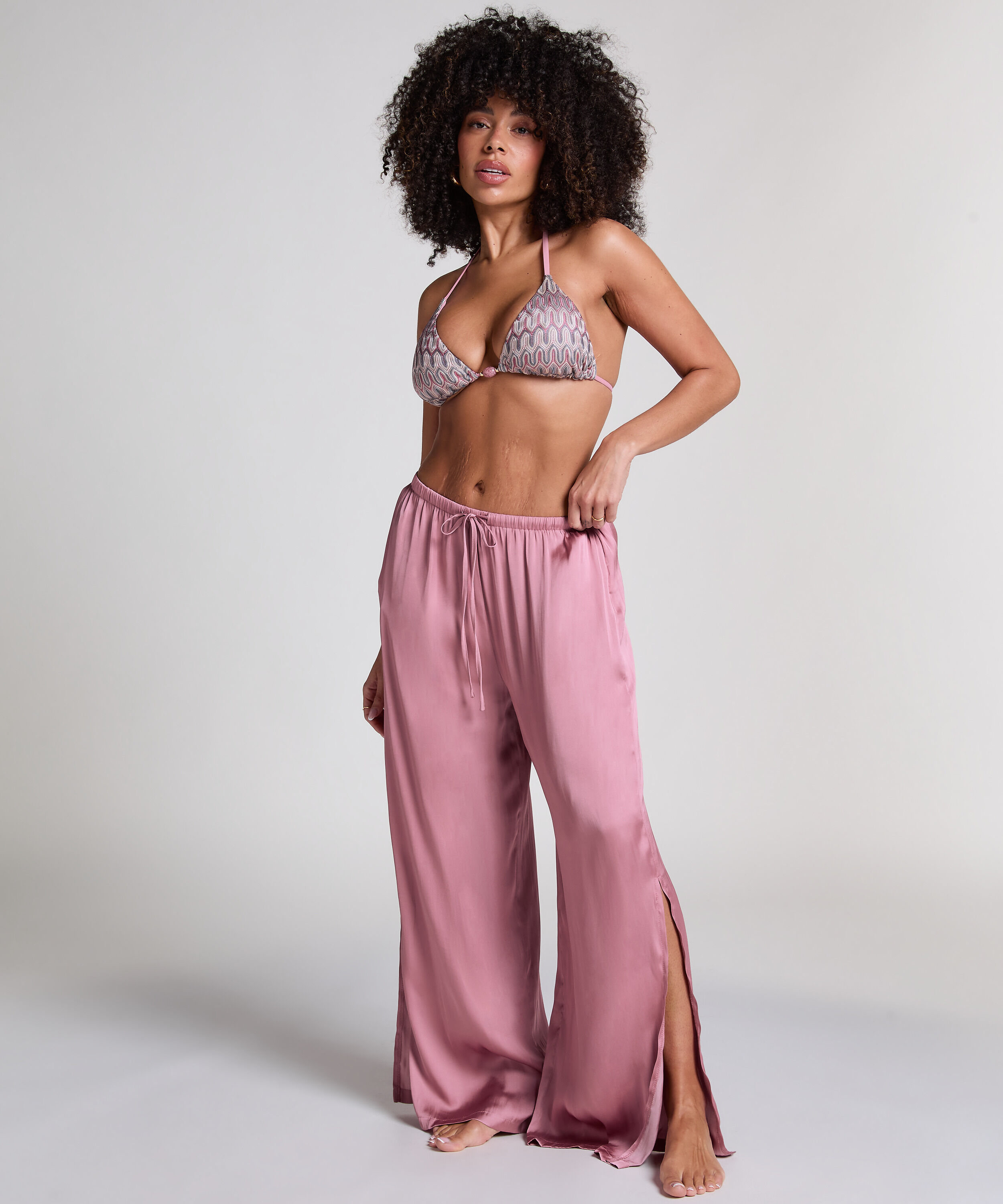 Pantalon de plage en satin, Rose