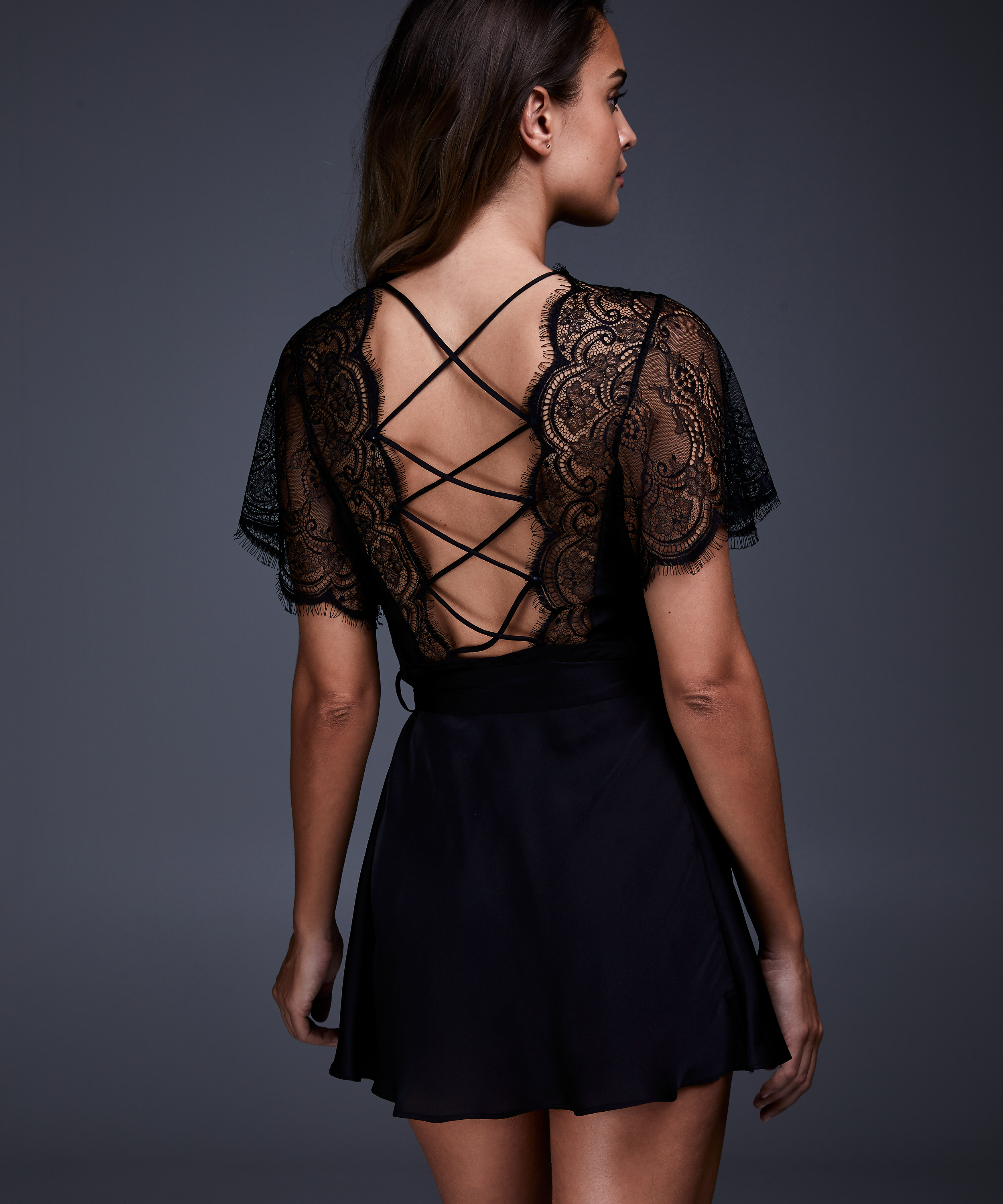 Kimono Satin Coco, Noir, main