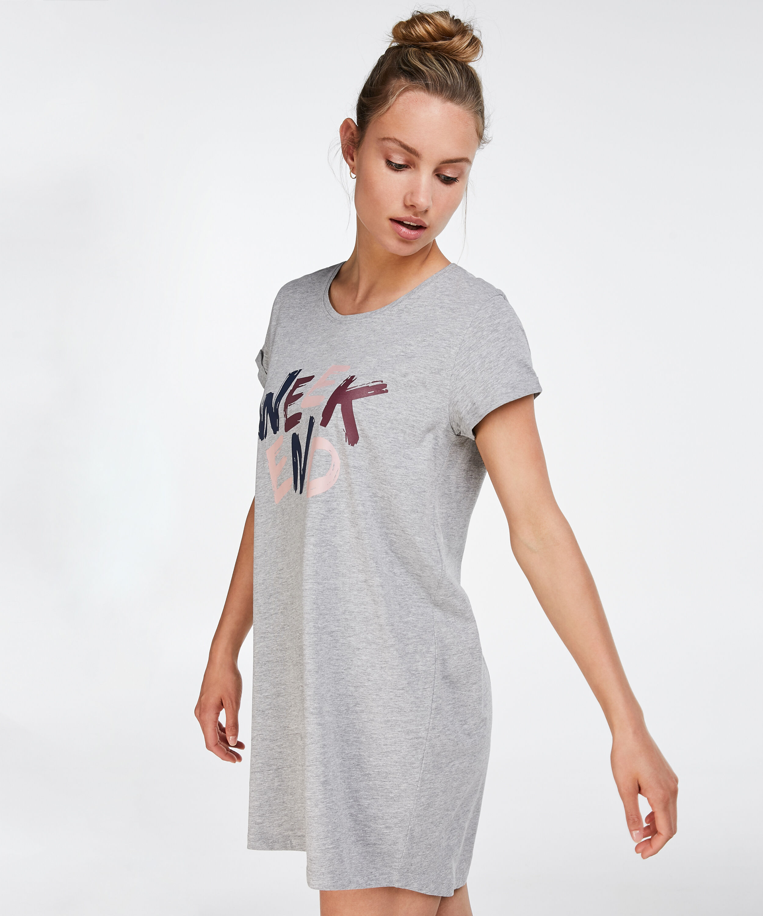 Chemise de nuit à encolure arrondie, Gris