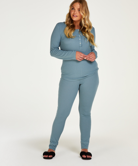 Pyjama Waffle Placket, Bleu