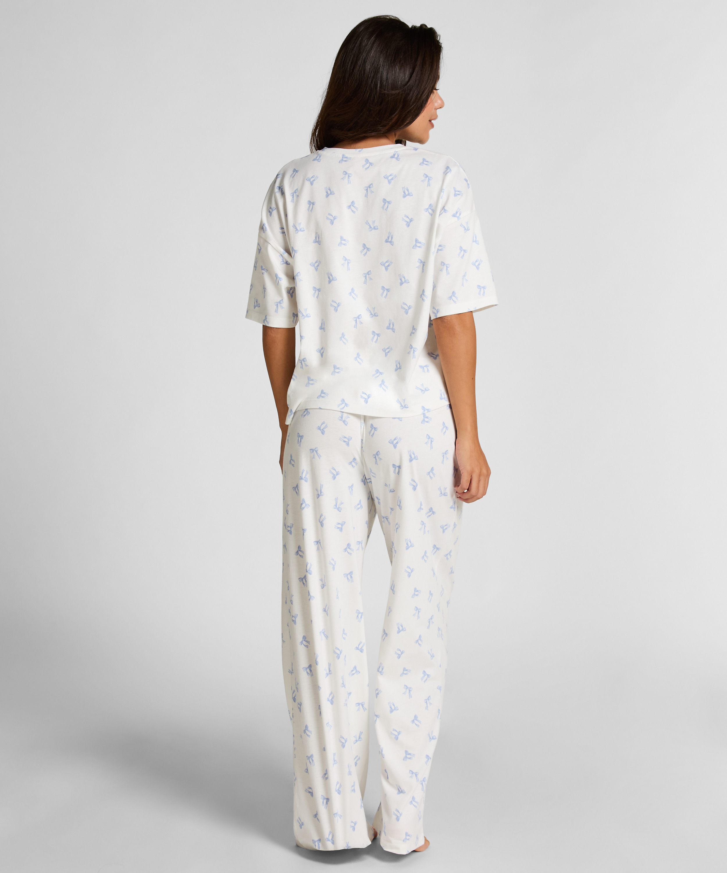 Pyjama Set Cotton Jersey Long, Blanc, main