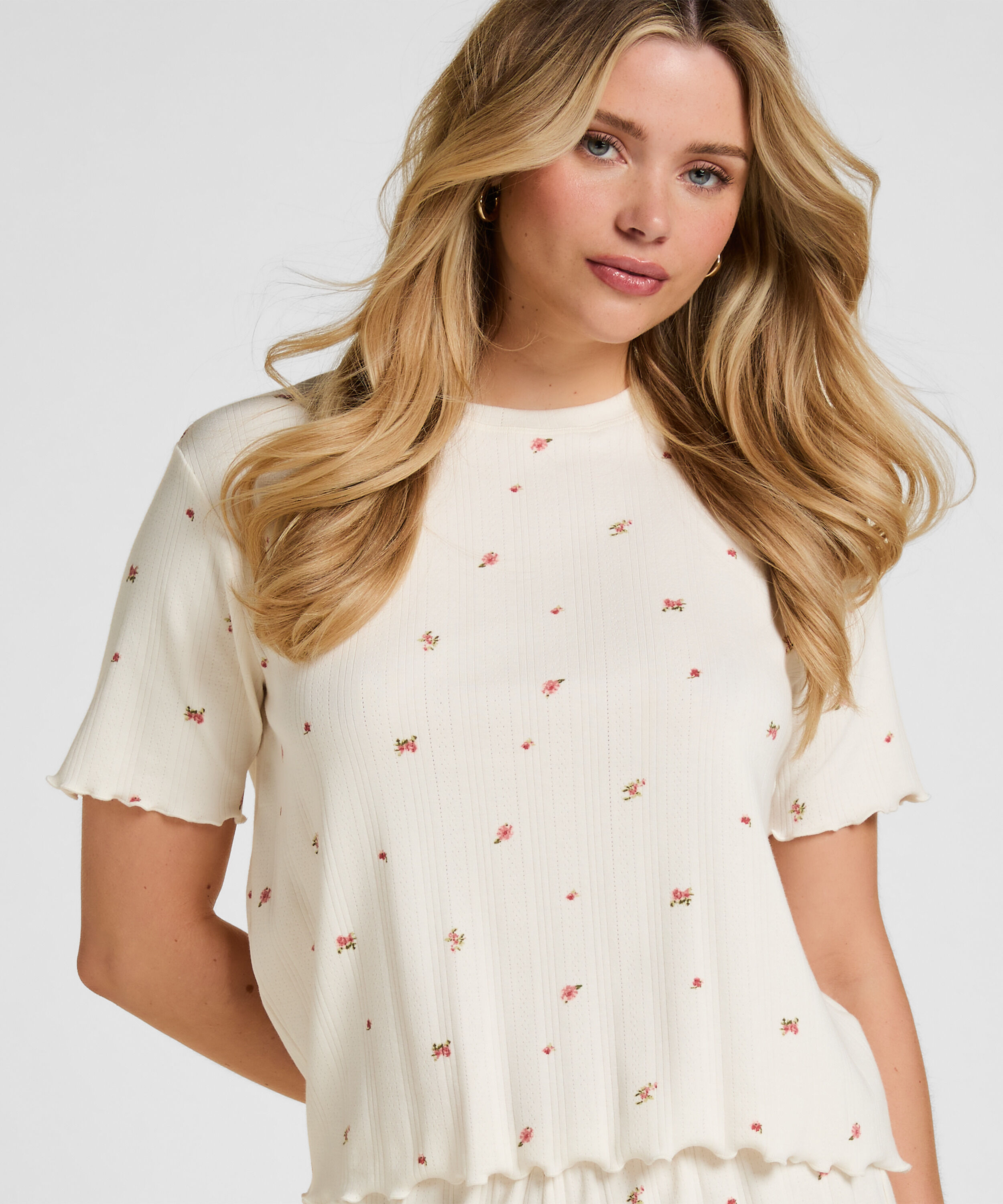 Haut de Pyjama Pointelle, Blanc Haut de Pyjama Pointelle, Blanc