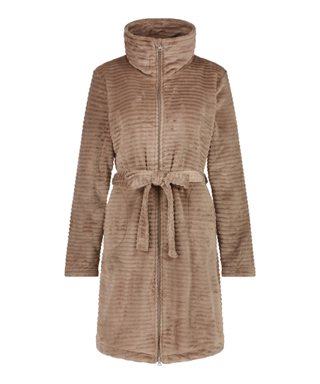 Peignoir en molleton avec fermeture éclair, Gris