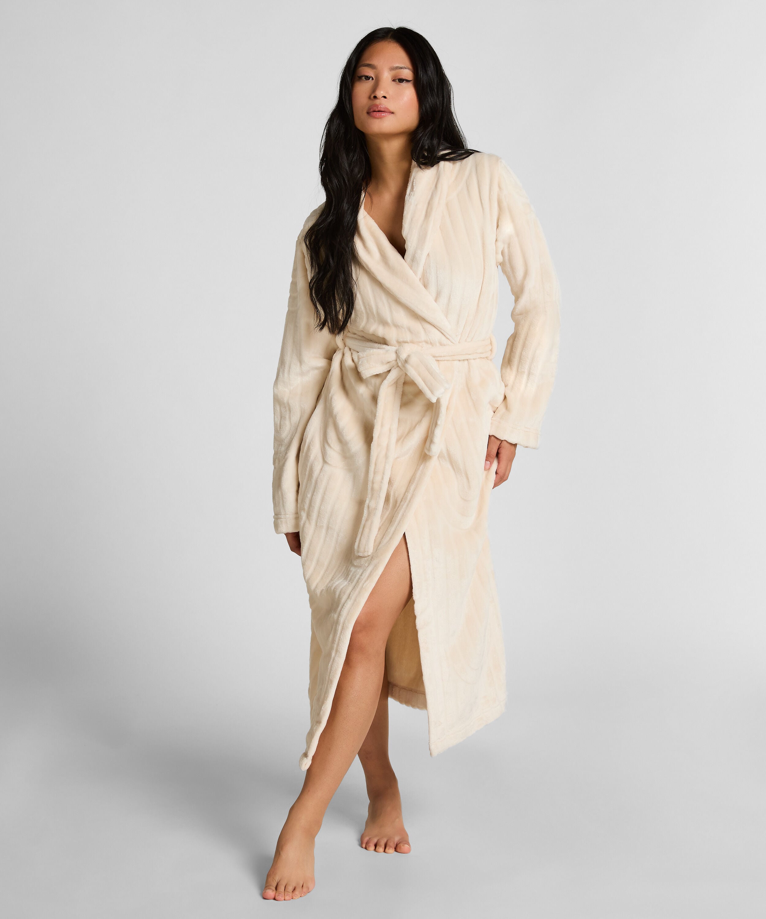 Robe de chambre longue en Fleece, Blanc