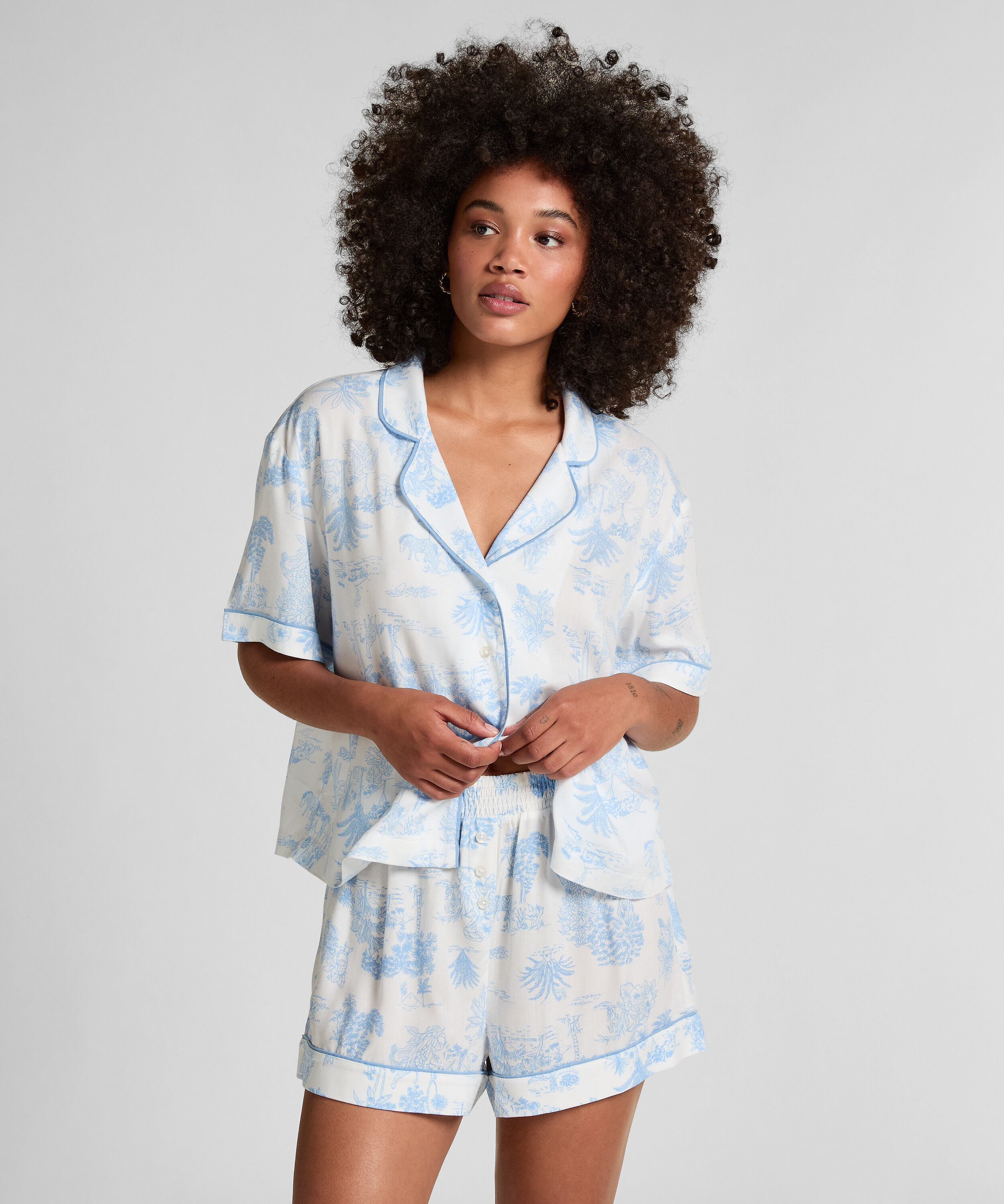 Short tissé, Bleu