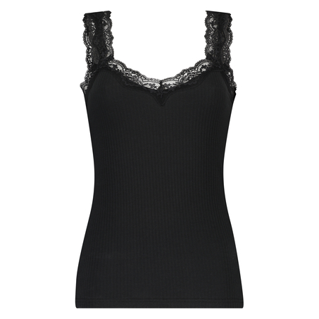 Camisole dentelle Top Rib, Noir