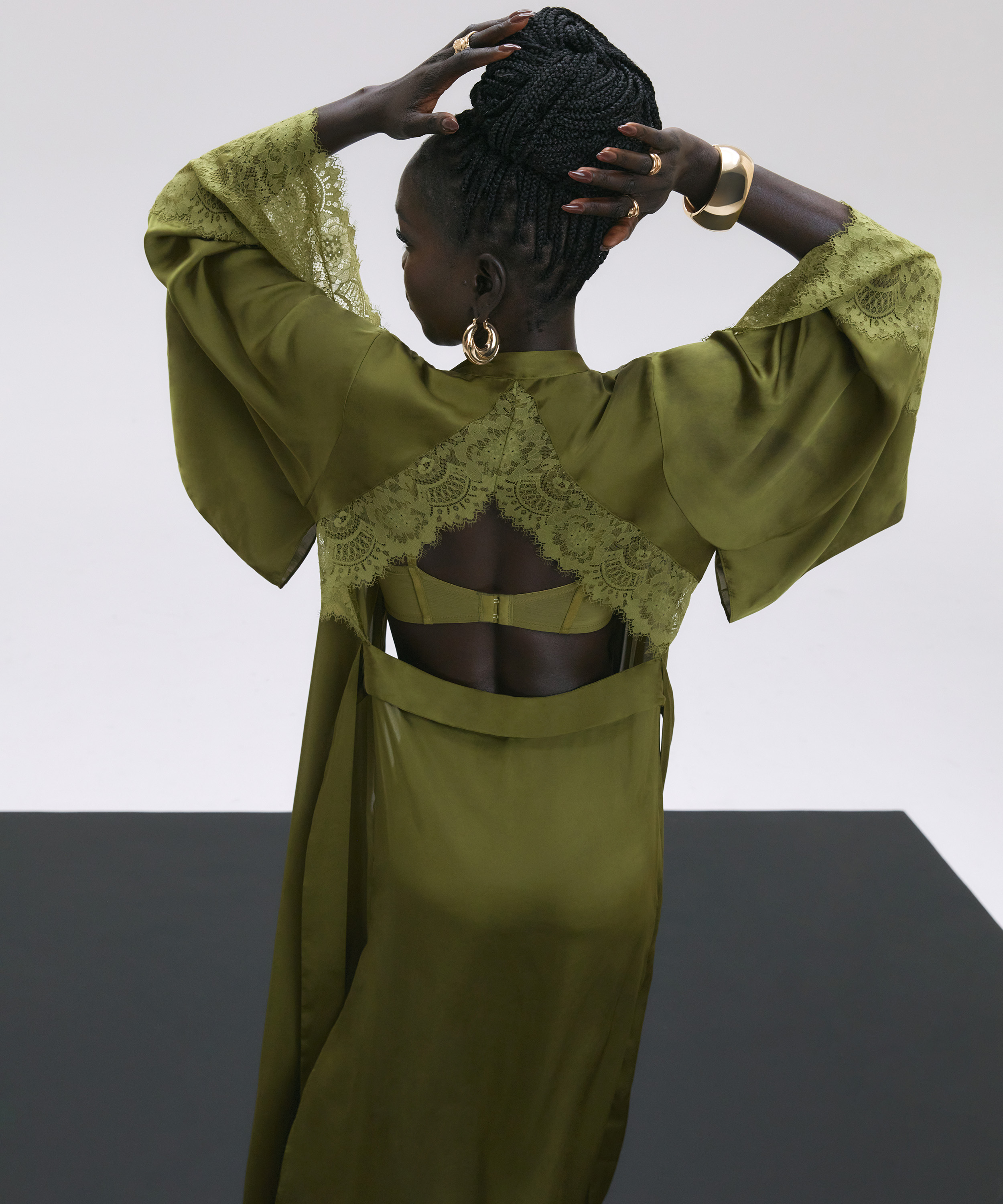 Kimono Satin, Vert, main