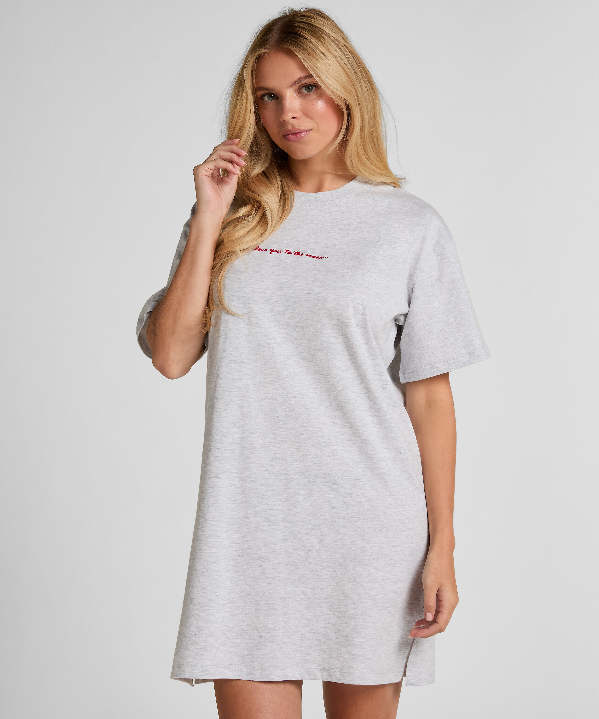 Chemise de nuit col rond, Gris