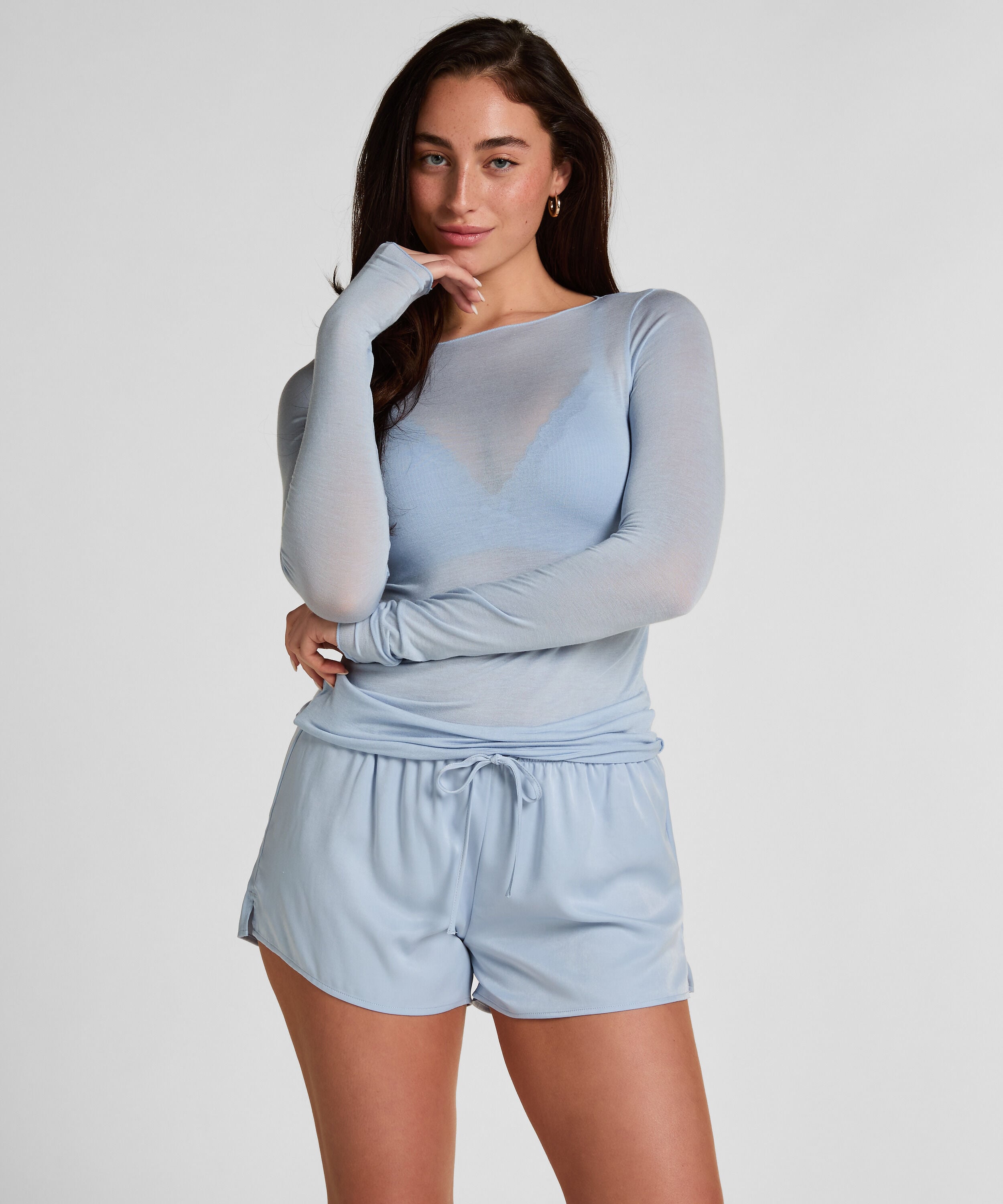 Satin Shorts Ayla, Bleu Satin Shorts Ayla, Bleu